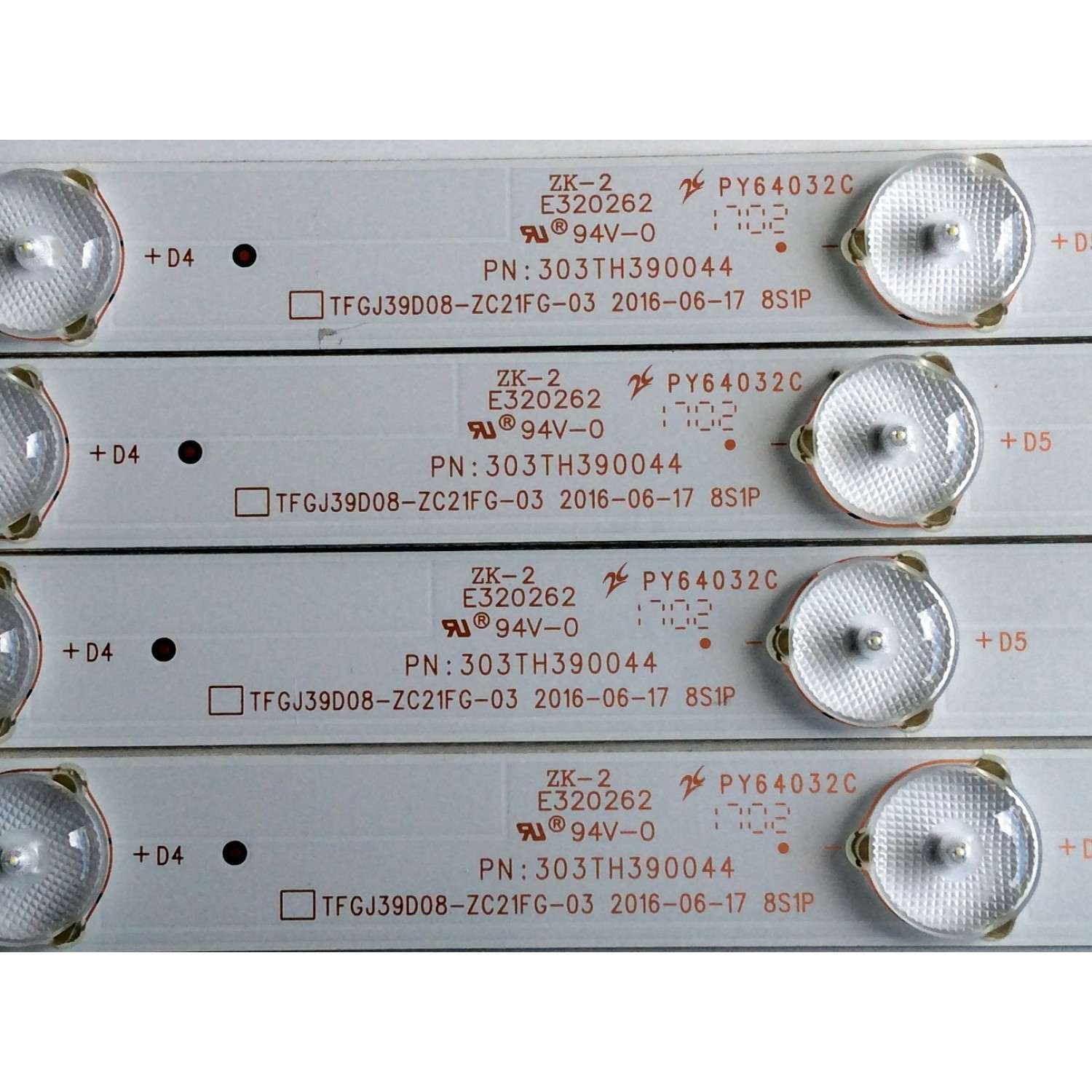 KIT DE LED'S PARA TV (4 PIEZAS) / ELEMENT 303TH390044 / 303TH390042 / PY64034 / E320262 / TFGJ39D08-ZC21FG-03 / 910-390-1019 / 910-390-1017 / TH390M13 / TH390M11 / PANEL'S T390-DXB-DLED / LC390TA2A MODELO ELEFW3916 - Imagen 3