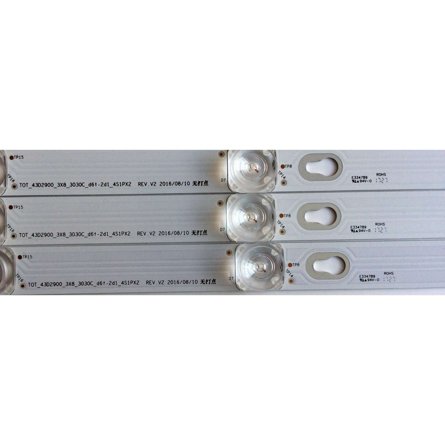 KIT DE LED'S PARA TV ((3 PIEZAS)) / NUMERO DE PARTE 4C-LB4308-YH05J / 006-P1K3532A / TOT_43D2900_3X8_3030C_D6T-2D1_4S1PX2 REV.V2 / T0T_43D2900_3X8_3030C_D6T-2D1_4S1PX2 REV.V2 / PANEL'S LVF430ND1L / LVF430CS0T E7 V1 / MODELOS 43S303 / 43S305 / 43S303TBAA - Imagen 2