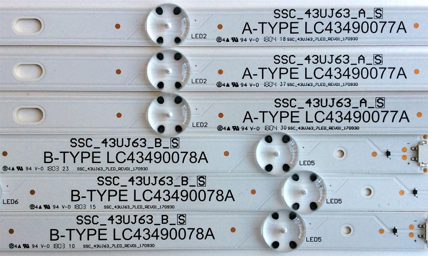 KIT DE LED'S PARA TV (6 PIEZAS) / LG A-TYPE LC43490077A / B-TYPE LC43490078A / LC43490077A / LC43490078A / SSC_43UJ63_A_S / SSC_43UJ63_B_S / SSC_43UJ63_7LED_REV01_170930 / LGD43077 / PANEL NC430DGG-AAFX3 / 43UJ6300-UA / 43UJ6300-UA.BUSYLJM - Imagen 4