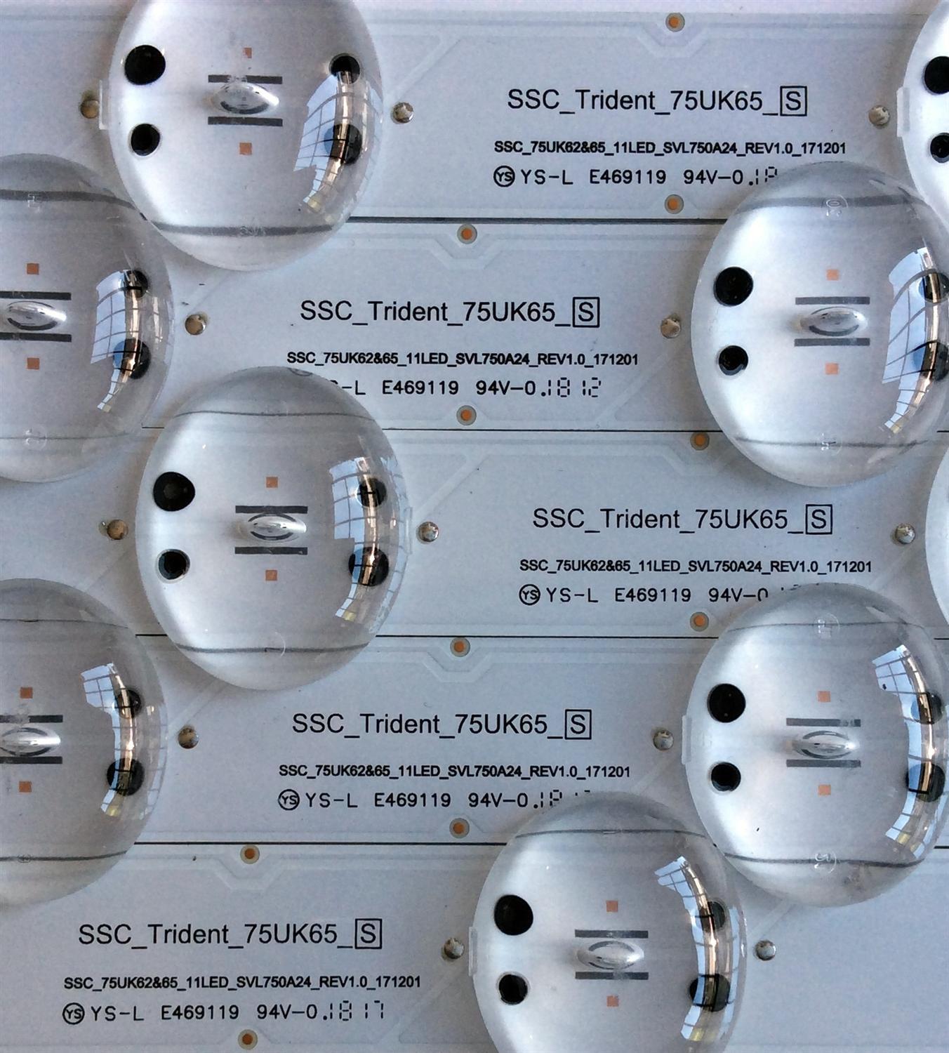 KIT DE LED'S PARA TV (5 PIEZAS) / LG SSC_TRIDENT_75UK65_S / 75UK62&amp;65 / SVL750A24 / 171201 / SSC_75UK62&amp;65_11LED_SVL750A24_REV1.0_171201 / E469119 / PANEL NC750DQE-AAGR1 / MODELOS 75UK6570PUB / 75UK6570PUB.BUSWLOR / 8H1L0029 - Imagen 3