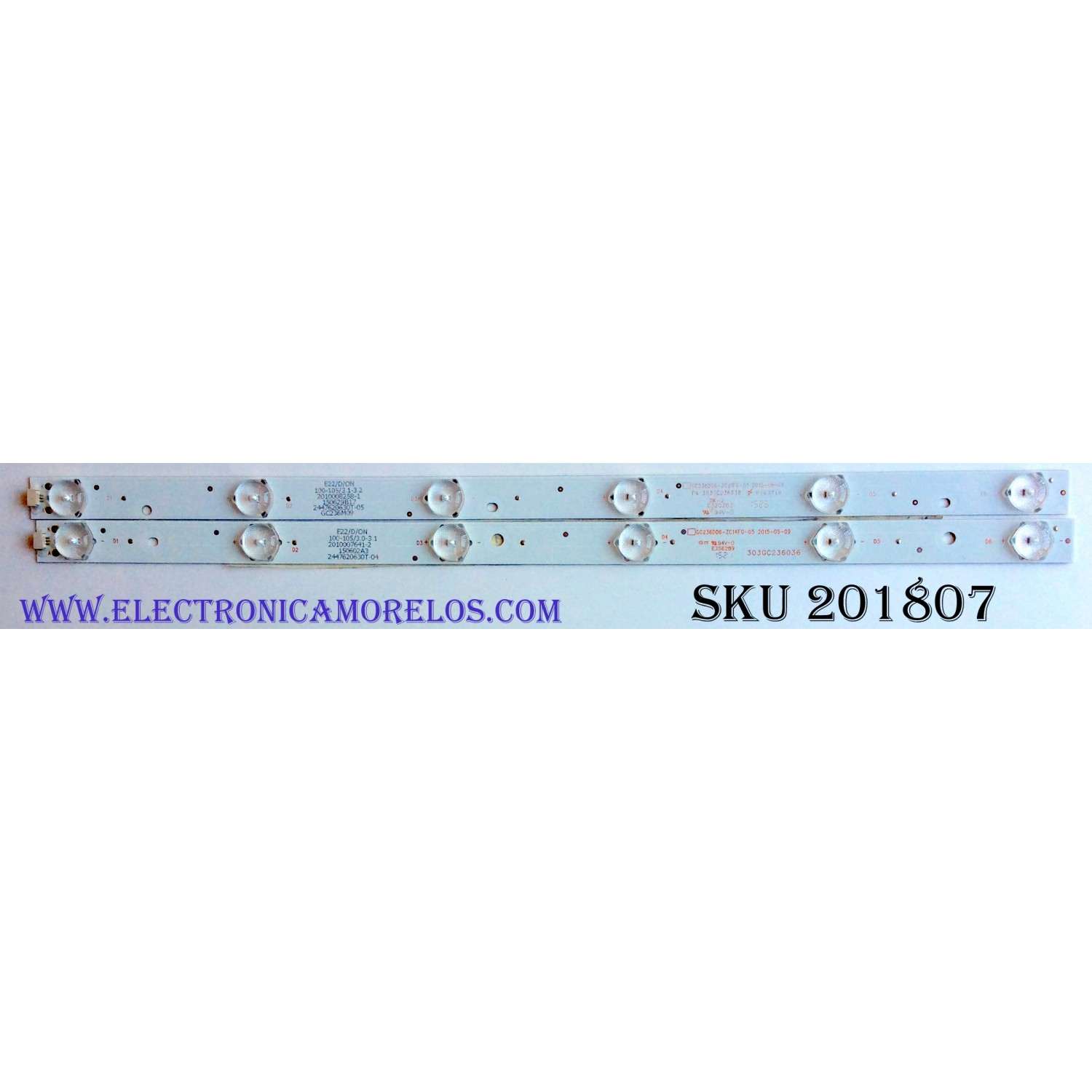 KIT DE LED'S PARA TV (2 PIEZAS) / ELEMENT GC236D06-ZC21FG-01 / 303GC236038 / PY63718 / 100-105/3.1-3.2 / 2010007641-2 / 2010019492-1 / 150629B17 / 150602A3 / 2447620630T-04 / 2447620630T-07 / PANEL BOEI236WX1 / MODELO ELEFW248