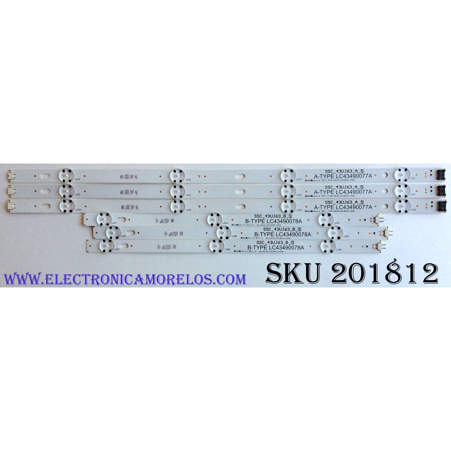 KIT DE LED'S PARA TV (6 PIEZAS) / LG A-TYPE LC43490077A / B-TYPE LC43490078A / LC43490077A / LC43490078A / SSC_43UJ63_A_S / SSC_43UJ63_B_S / SSC_43UJ63_7LED_REV01_170930 / LGD43077 / PANEL NC430DGG-AAFX3 / 43UJ6300-UA / 43UJ6300-UA.BUSYLJM