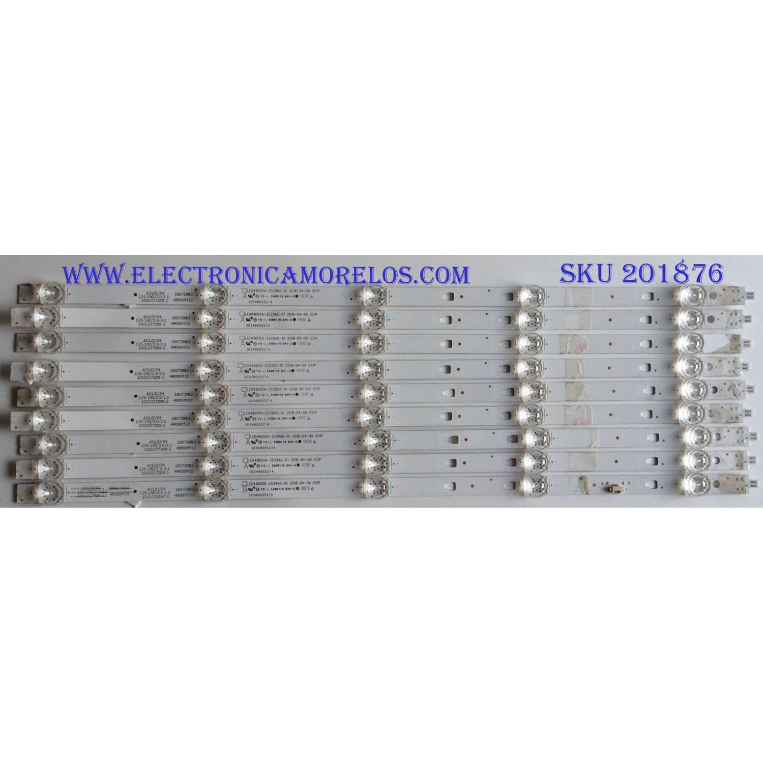 KIT DE LED'S PARA TV HITACHI / RCA / KONKA / JVC (9 PIEZAS) / NUMERO DE PARTE 30349005214 / LED49D05A-ZC29AG-01 / LED49D05B-ZC29AG-01 / 49000M32 / PANEL V500DJ6-QE1 / MODELOS 50C61 / 50U55A / LT-49MA875 / LT-50MA877