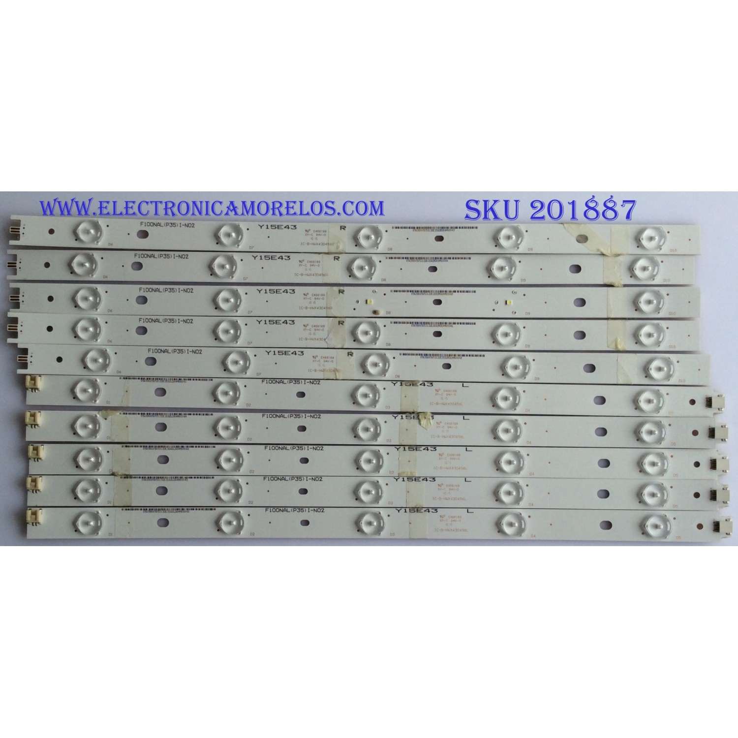 KIT DE LED'S PARA TV (10 PIEZAS) / VIZIO / IC-B-HWX43D496L / F100NAL(P35)I-N02 / Y15E43 / PANEL T430HVN02.0 AUO / MODELO D43-D2