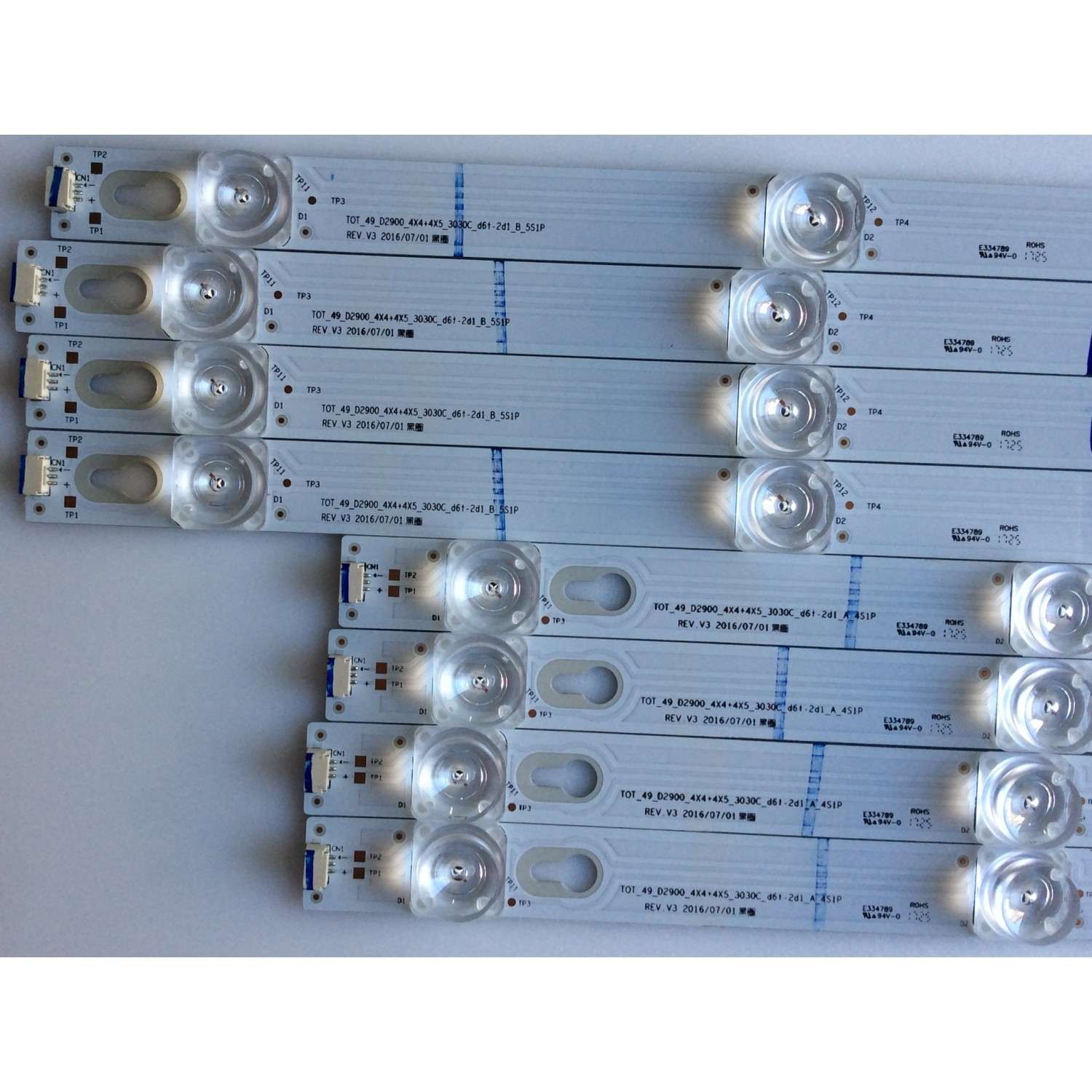 KIT DE LED`S PARA TV TCL ((8 PIEZAS)) / NUMERO DE PARTE 4C-LB4904-YH04J / 4C-LB4905-YH04J / TOT_49_D2900_4X4+4X5_3030C_D6t-2d1_A_4S1P / TOT_49_D2900_4X4+4X5_3030C_D6t-2d1_B_5S1P / PANEL LVU485ND1L / MODELOS 49S350 / 49S403TCBA / 49S403TBAA - Imagen 2