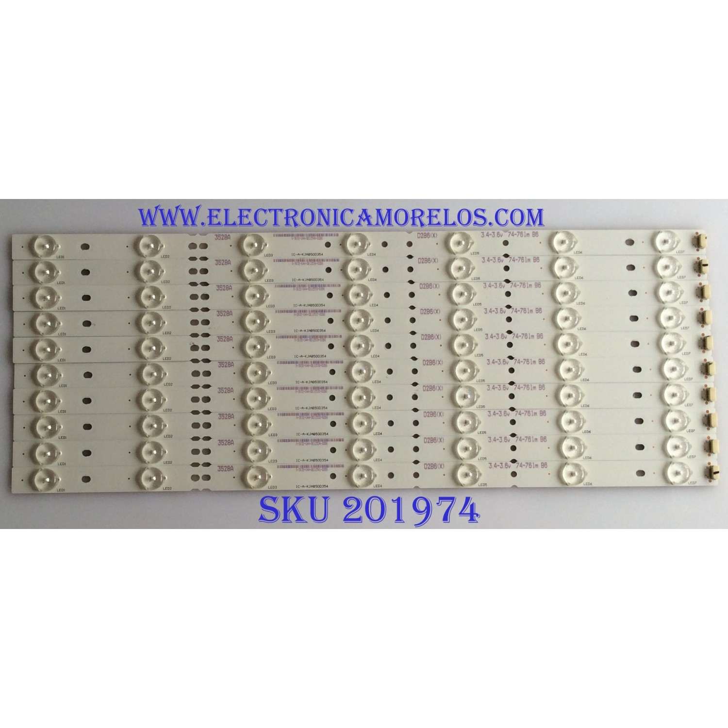 KIT DE LED´S PARA TV ( 10 PIEZAS ) / RCA / IC-A-KJAB50D354 / 3528A / D2B6 ( X ) / 3.4-3.6v 76-761m B6 / PANEL V500HJ1-P01-12V / MODELO 50" / LED50B45RQ