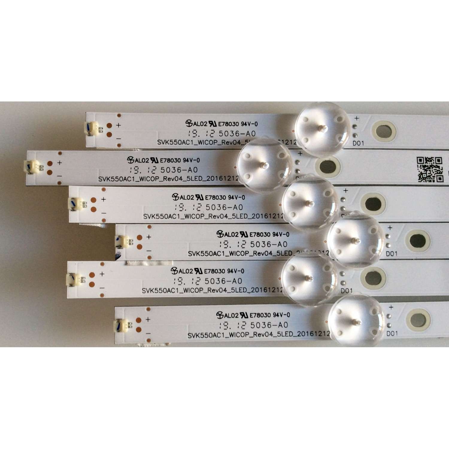 KIT DE LED`S PARA TV / NOTA IMPORTANTE:KIT CUENTA ORIGINALMENTE DE 8 PIEZAS (INCOMPLETO SOLO 6 PIEZAS) / TOSHIBA SVK550AC1 / SVK550AC1_WICOP_Rev04_5LED_20161212 / 5036-A0 / E78030 / 20161212 / K0329T / PANEL K550WDRB / MODELO 55LF621U19 Rev.A - Imagen 2