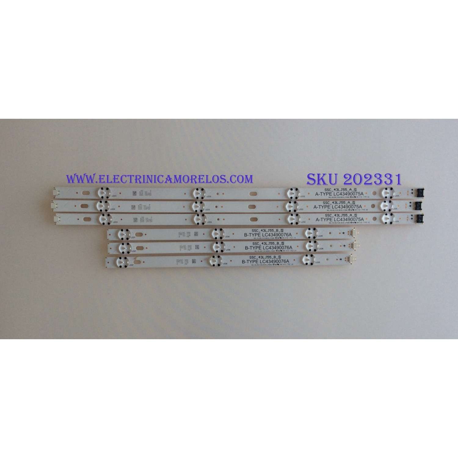 KIT DE LED'S PARA TV (6 PIEZAS) / LG / LC43490076A / A-TYPE LC43490076A, LC43490075A, LC43490090A, LC43490091A / B-TYPE LC43490076A, SSC_43LJ55_A, SSC_43LJ55_B / PANEL NC430DUE-AAFX1 / MODELOS 43LK5700PUA AUSWLJM / 43LK5700PUA BUSFLJM