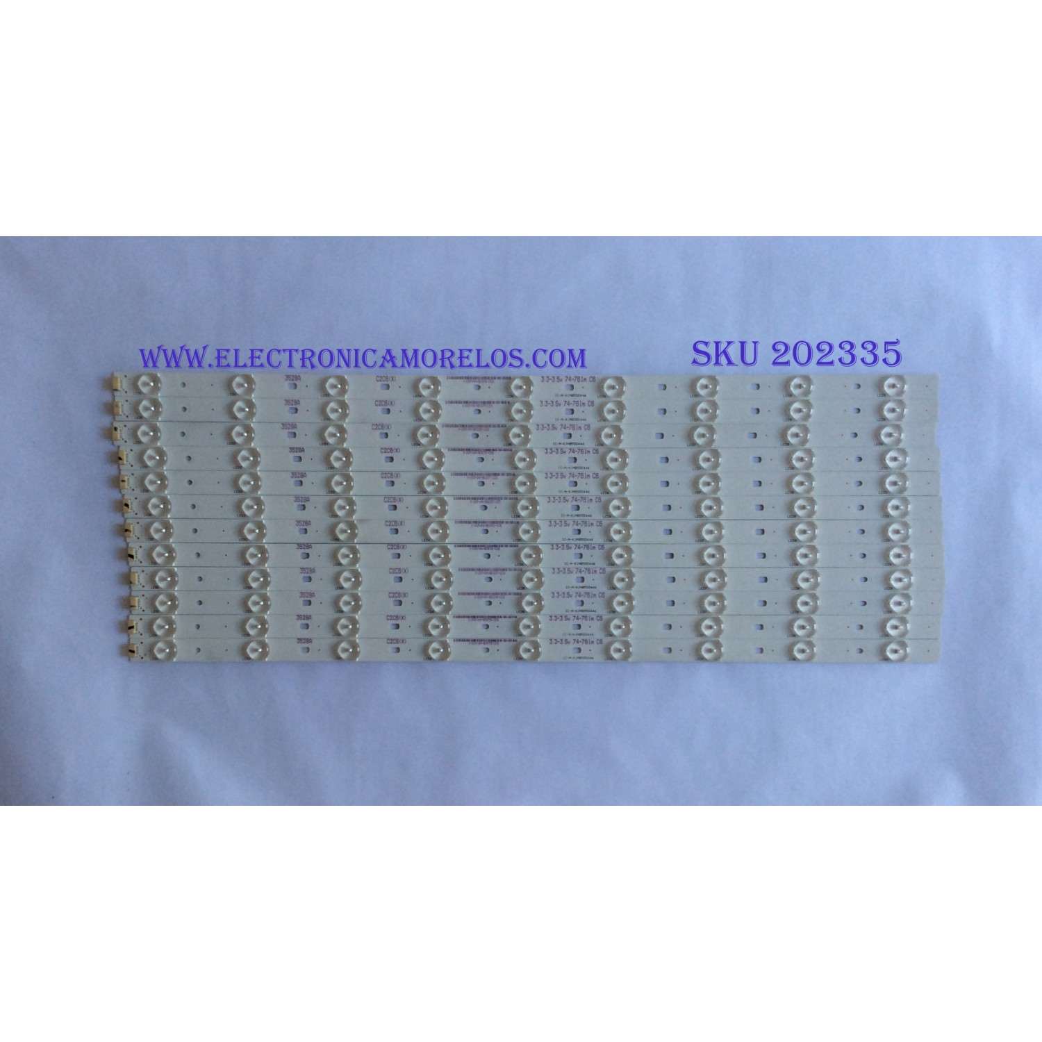 KIT DE LED'S PARA TV INSIGNIA (16 PIEZAS) / NUMERO DE PARTE LB7502T V0_01 / 210BZ08DRB33MCQ00L / 21462041200 / 3C67100000LM / PANEL TPT750WR-QUBF91.K REV:S9WPAV / MODELO NS-75F301NA22