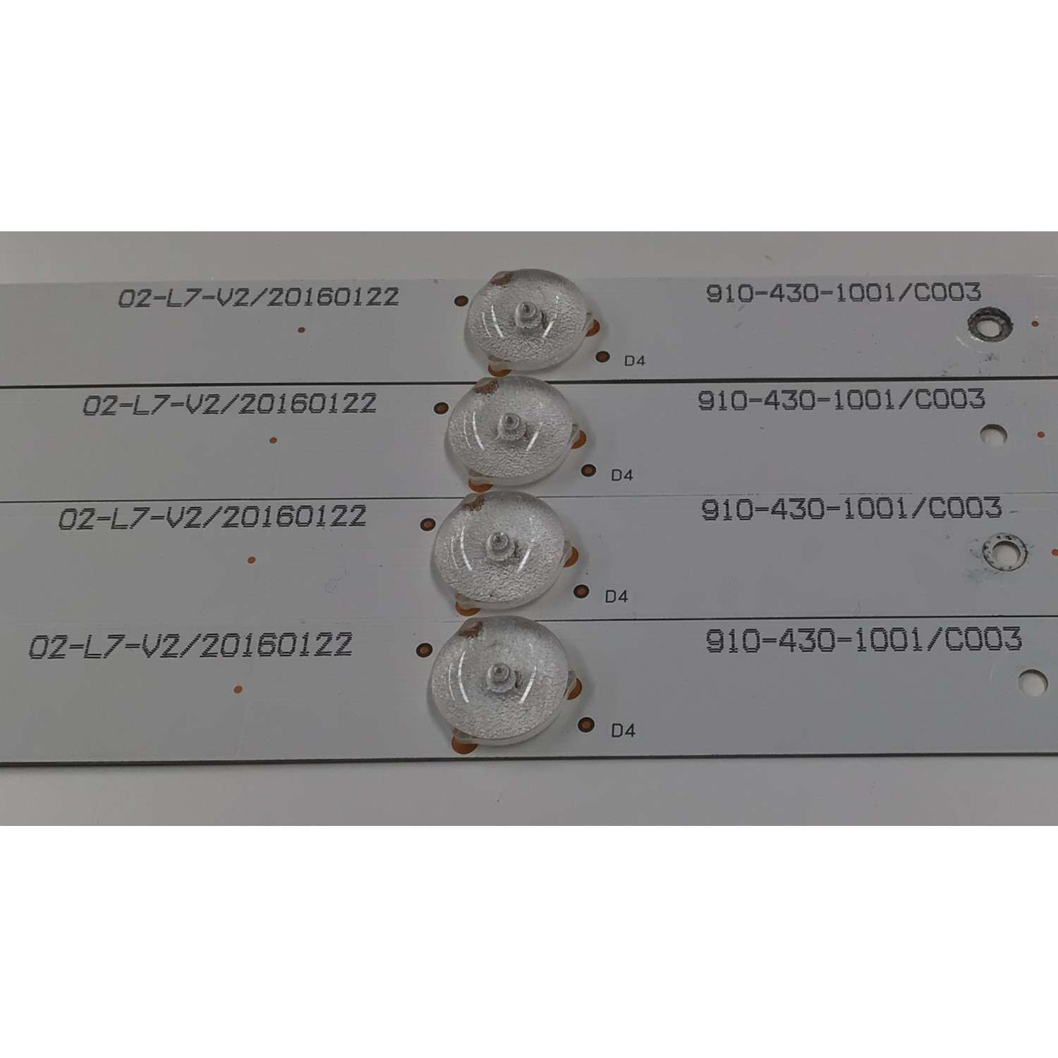 KIT DE LEDS PARA TV ELEMENT ORIGINAL 4 PIEZAS / NUMERO DE PARTE D-CNCF43D599 / 910-430-1001/C003 / 02-L7-V2/20160122 / 4015N16D402L7V2PX0 / PANEL T430-16A-DLED / MODELO ELST4316S - Imagen 3