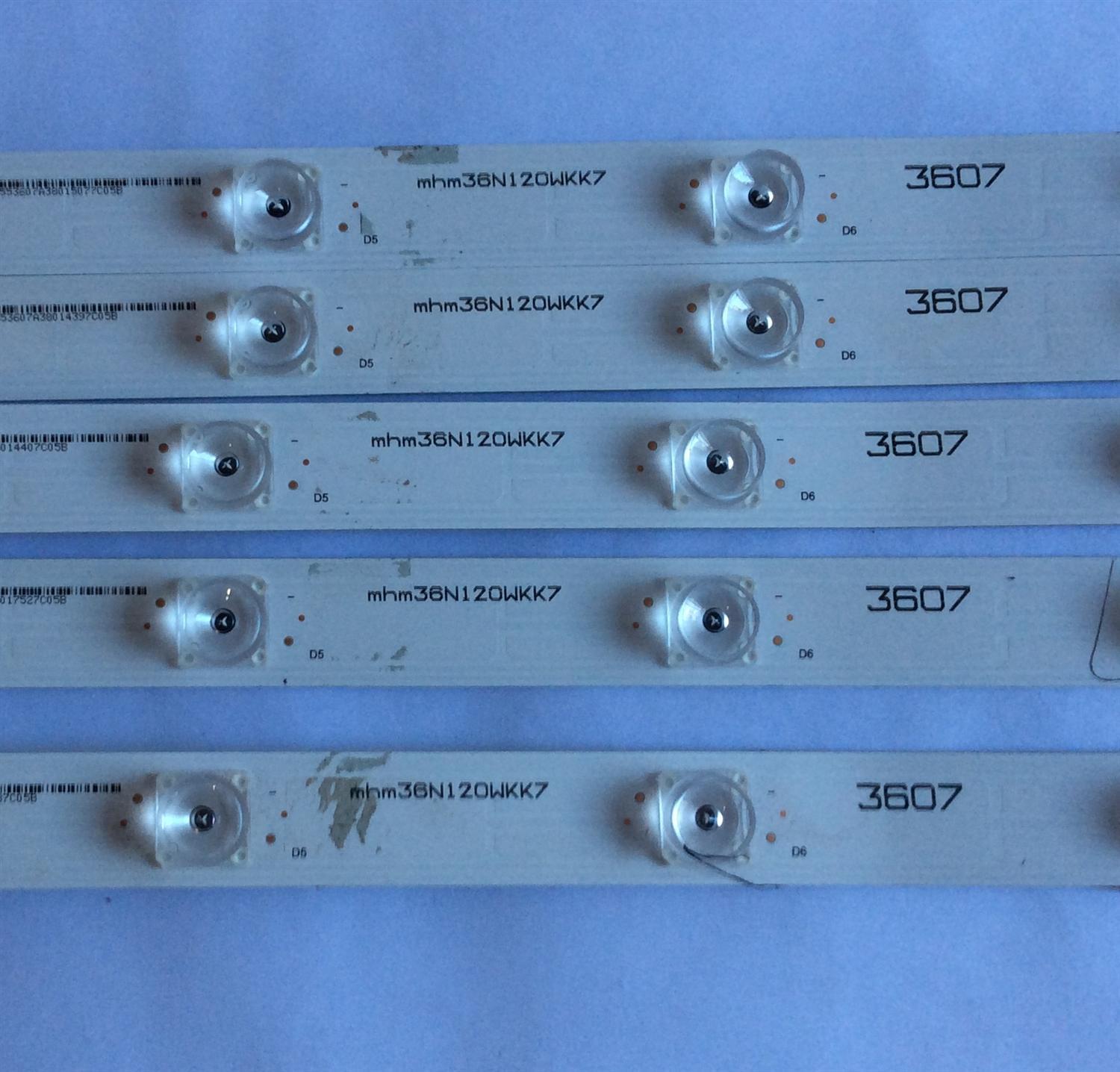 KIT DE LEDS PARA TV HISENSE ORIGINAL 5 PIEZAS / NUMERO DE PARTE IC-A-CNDN55D975 / 1190188 / 1190188 B1 / MHM36N120WKK7 / MHM37N120WKK7 / PANEL HD550S1U51-T0L3 / MODELO 55H8E - Imagen 3