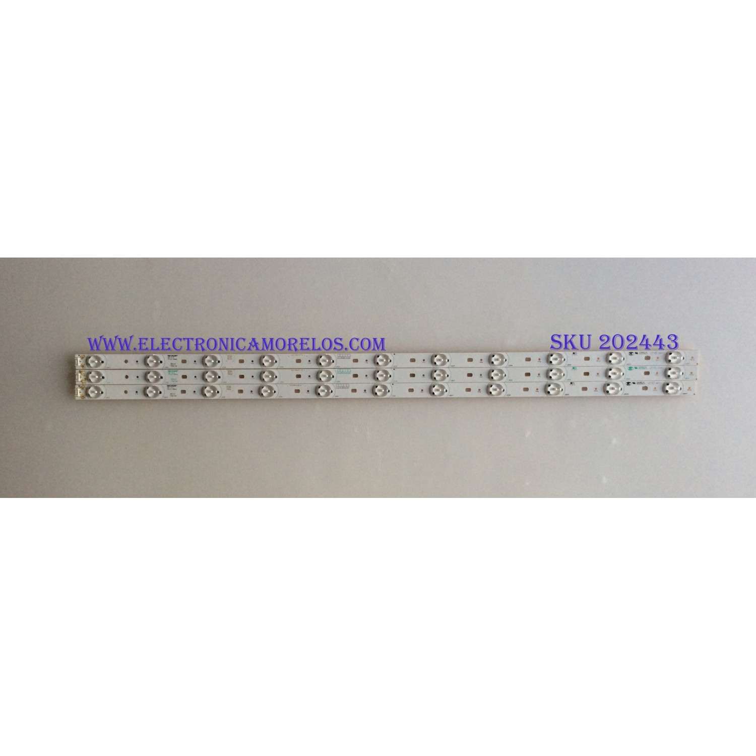 LED PARA TV APEX ((3 PIEZAS INCOMPLETO)) / A002X18WCA / SN-AG-CU / B002X19WCA / PANEL V390HJ1-P02-C1 / MODELO LE3943