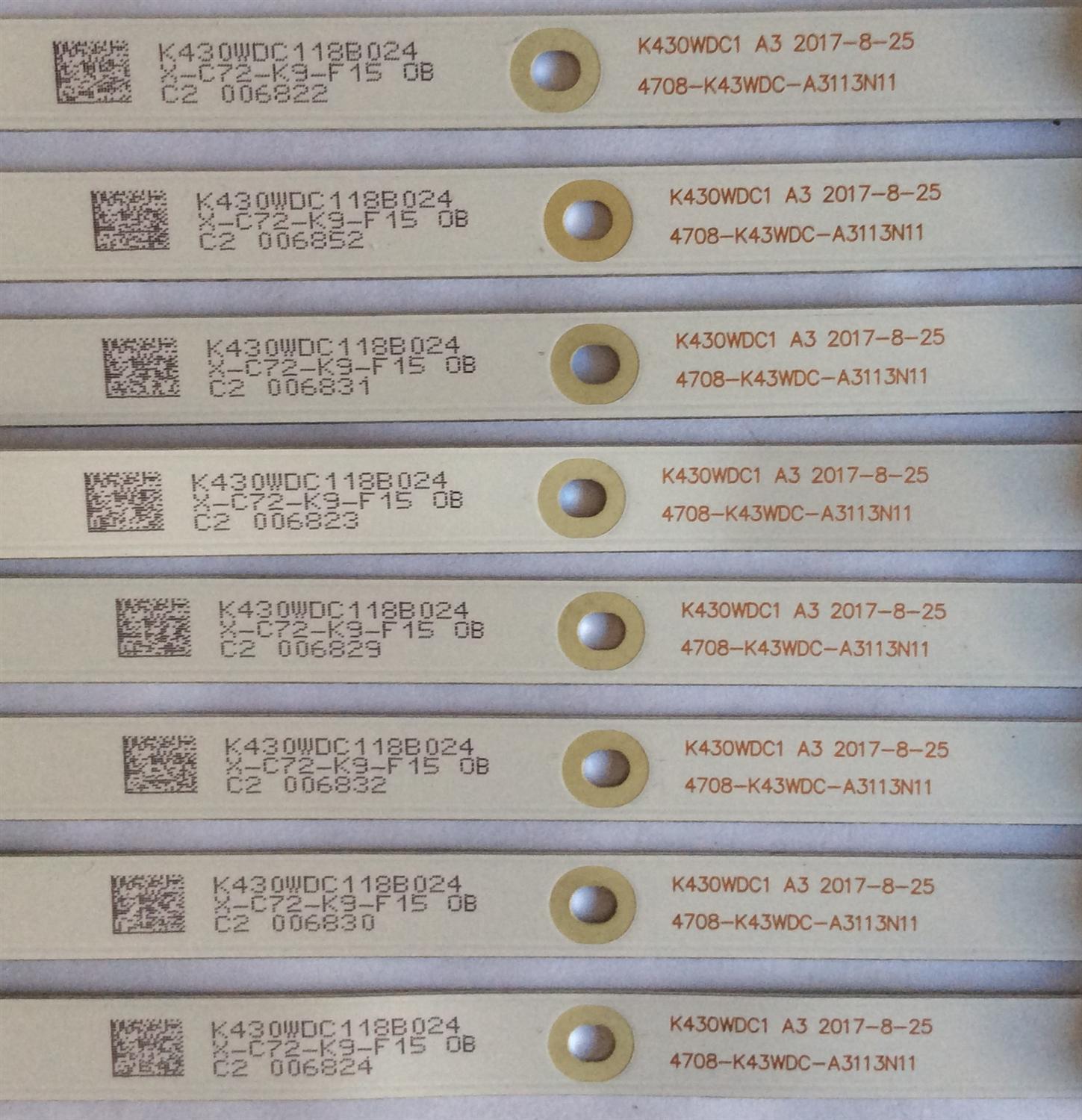 KIT DE LED`S PARA TV (8 PIEZAS) / WBOX 4708-K43WDC-A3113N11 / 471R1P53 / K430WDC1 A3 / K430WDC118B024 / X-C72-K9-F15 / E465853 / PANEL K430WDC2 / MODELOS 0E-43LED4K / 0E-43LEDK  - Imagen 2