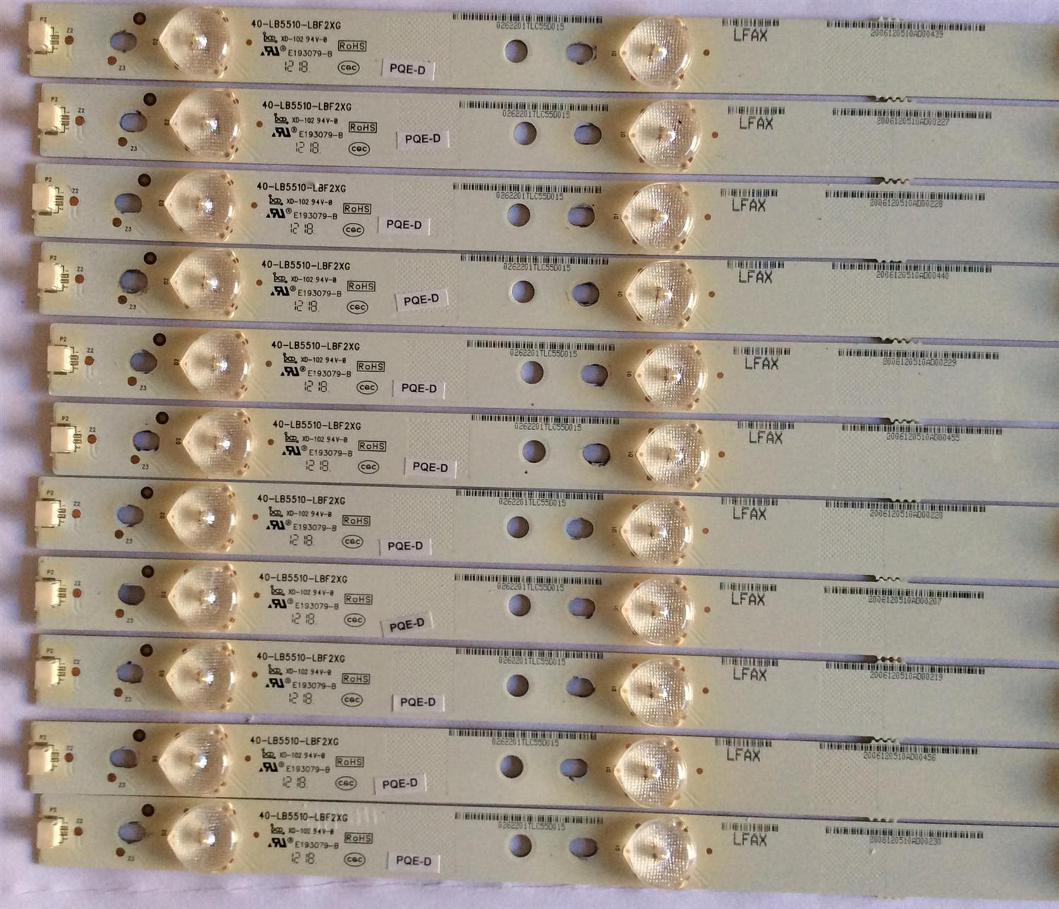 KIT DE LED`S PARA TV (11 PIEZAS) / BERKSHIRE 40-LB5510-LBF2XG / 2006120510AD00 / 0262201TCL55D015 / LFAX / E193079-B / PANEL LVF550SSTM (E6)(V2) / MODELO LE55FHDF3300ZB - Imagen 3