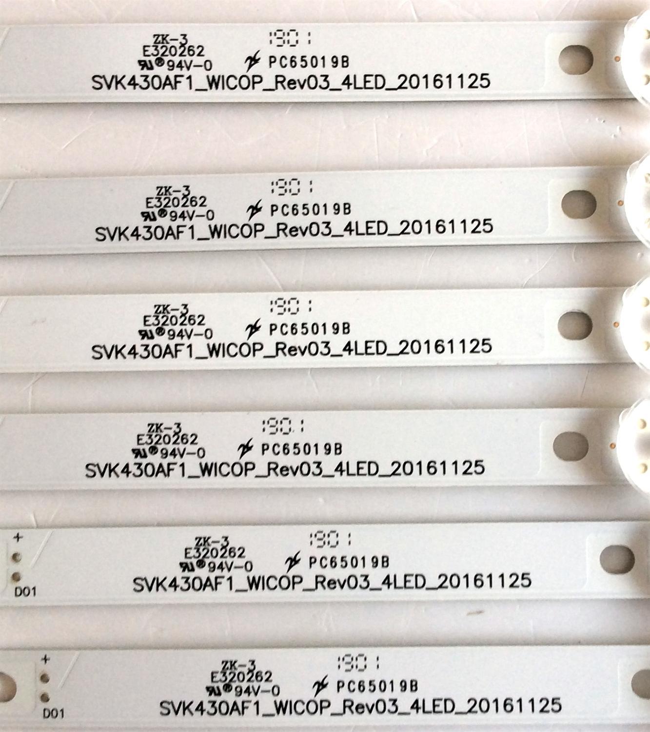 KIT DE LED´S PARA TV / NOTA IMPORTANTE:KIT CUENTA ORIGINALMENTE DE 8 PIEZAS (INCOMPLETO SOLO 6 PIEZAS) /  TOSHIBA SVK430AF1_WICOP_Rev03_4LED_20161125 / E320262 / PC65019 / PC65019B / PANEL´S K430WDRA / K430WDRB / MODELOS 43LF621U19 / 43LF621U19 Rev.A - Imagen 2