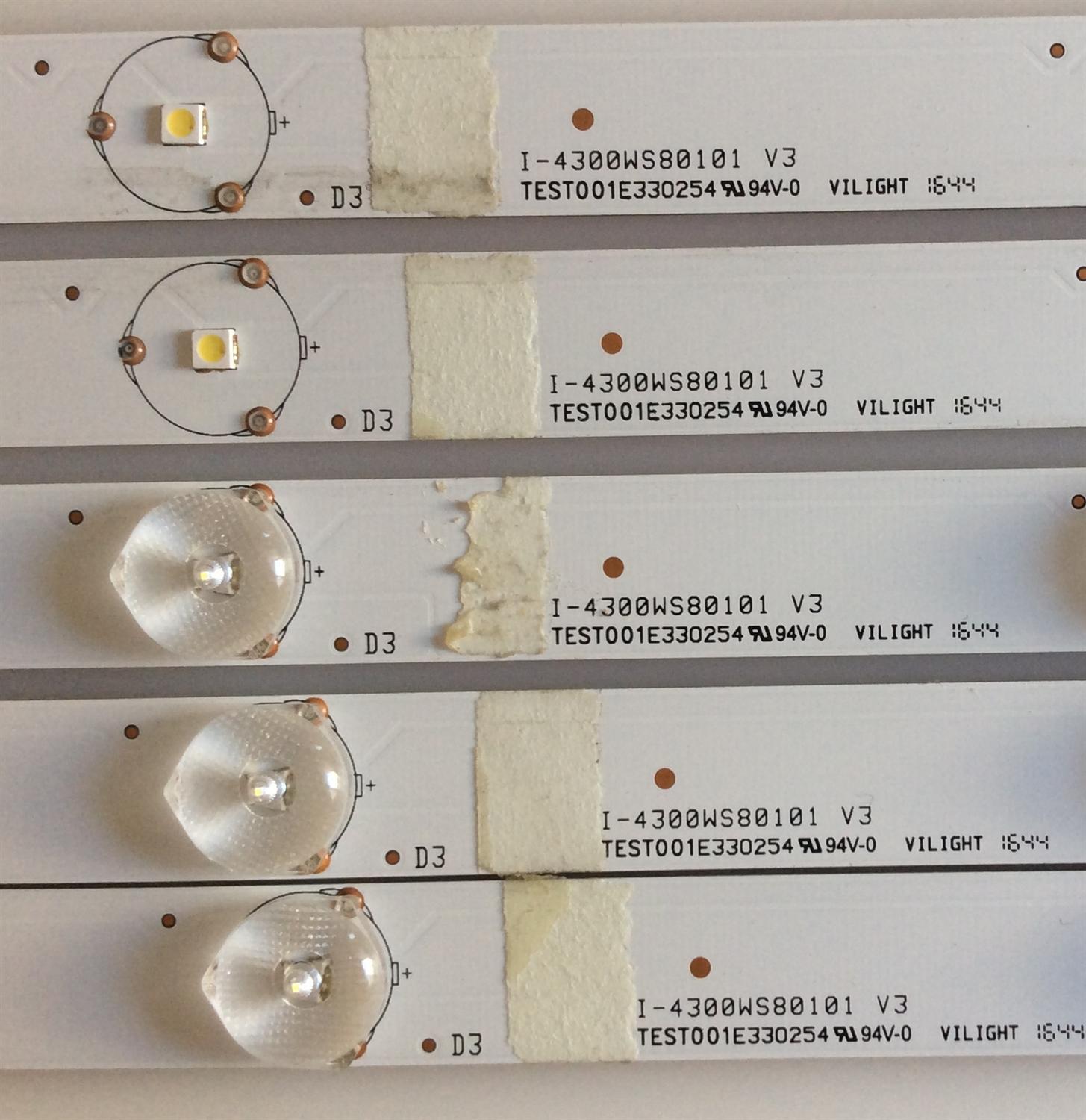 KIT DE LED´S PARA TV VIZIO (5 PIEZAS) / I-4300WS80101 V3 / TEST001E330254 / MODELO D43-D2 LWZ2ULDS - Imagen 3