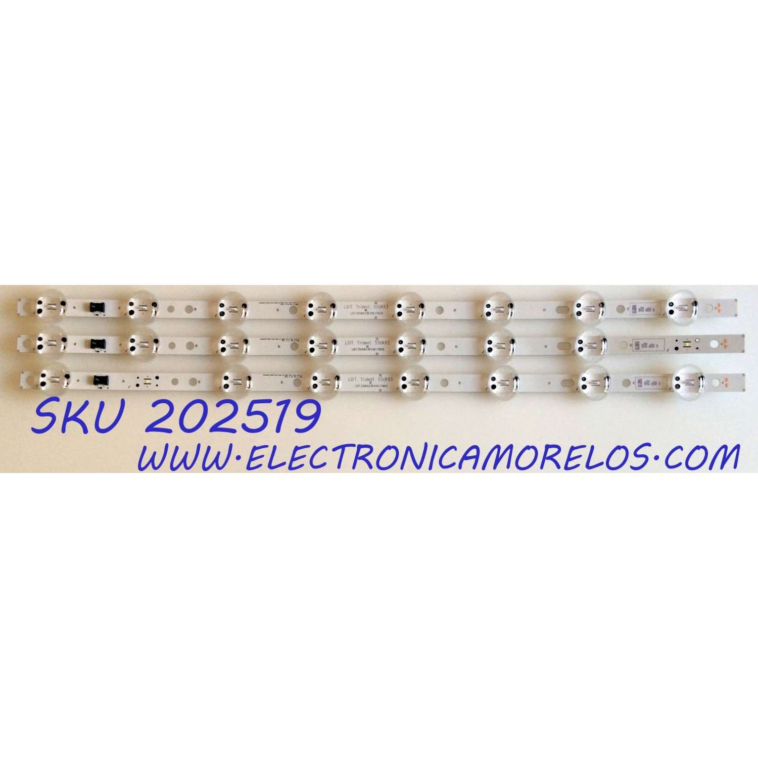 KIT DE LED`S PARA TV (3 PIEZAS) / LG 3PCM00796A / EAV63992902 / EAV 6399 2902 / LGIT.Trident.55UK63 / LGIT.55UK63.REV00.170615 / AGRC1A61B / LG Innotek 55inch Trident 55UK63 / 180628 / PANEL NC550DGG-AAGX1 /  MODELO 55UK6090PUA / 55UK6090PUA.BUSWLOR