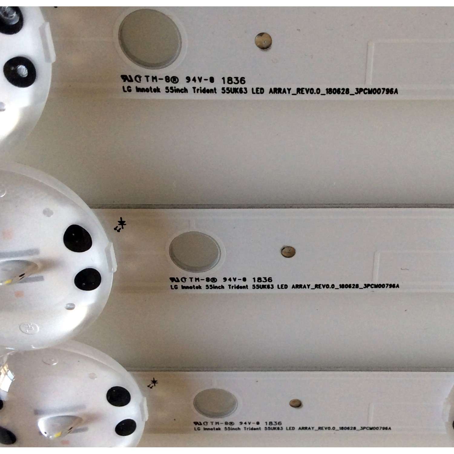 KIT DE LED`S PARA TV (3 PIEZAS) / LG 3PCM00796A / EAV63992902 / EAV 6399 2902 / LGIT.Trident.55UK63 / LGIT.55UK63.REV00.170615 / AGRC1A61B / LG Innotek 55inch Trident 55UK63 / 180628 / PANEL NC550DGG-AAGX1 /  MODELO 55UK6090PUA / 55UK6090PUA.BUSWLOR - Imagen 2