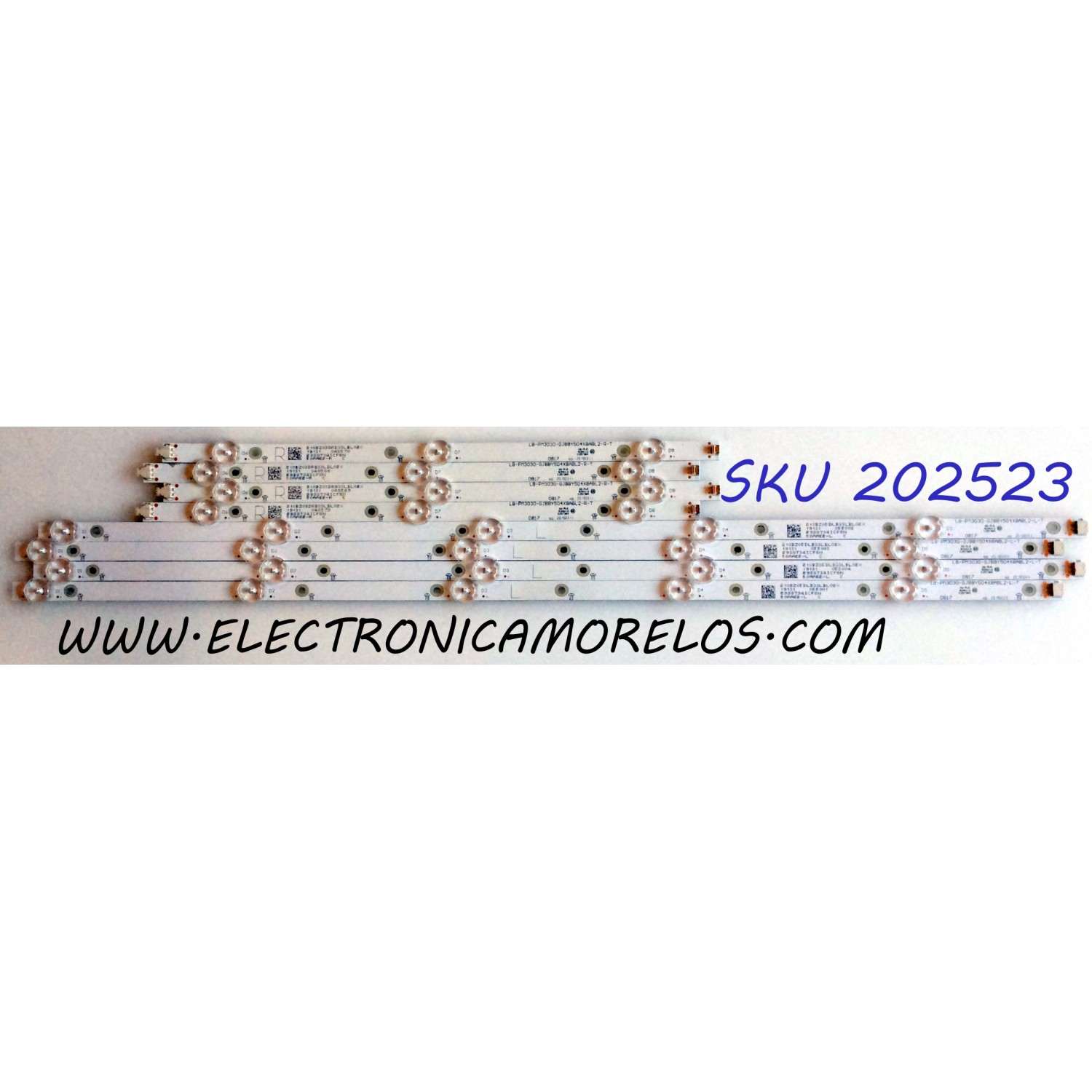 KIT DE LEDS ORIGINAL PARA TV INSIGNIA 8 PIEZAS / NUMERO DE PARTE GJBBY504X8ABL2 / LB-PM3030-GJBBY504X8ABL2-L-T /GJBBY504X8ABL2-R-T /LB-PM3030-GJBBY504X8ABL2-L-Y/ LB-PM3030-GJBBY504X8ABL2-R-Y /PANEL TPT500B5 -U1T01D/ MODELO NS-50DF710NA19 / NS-50DF711SE21