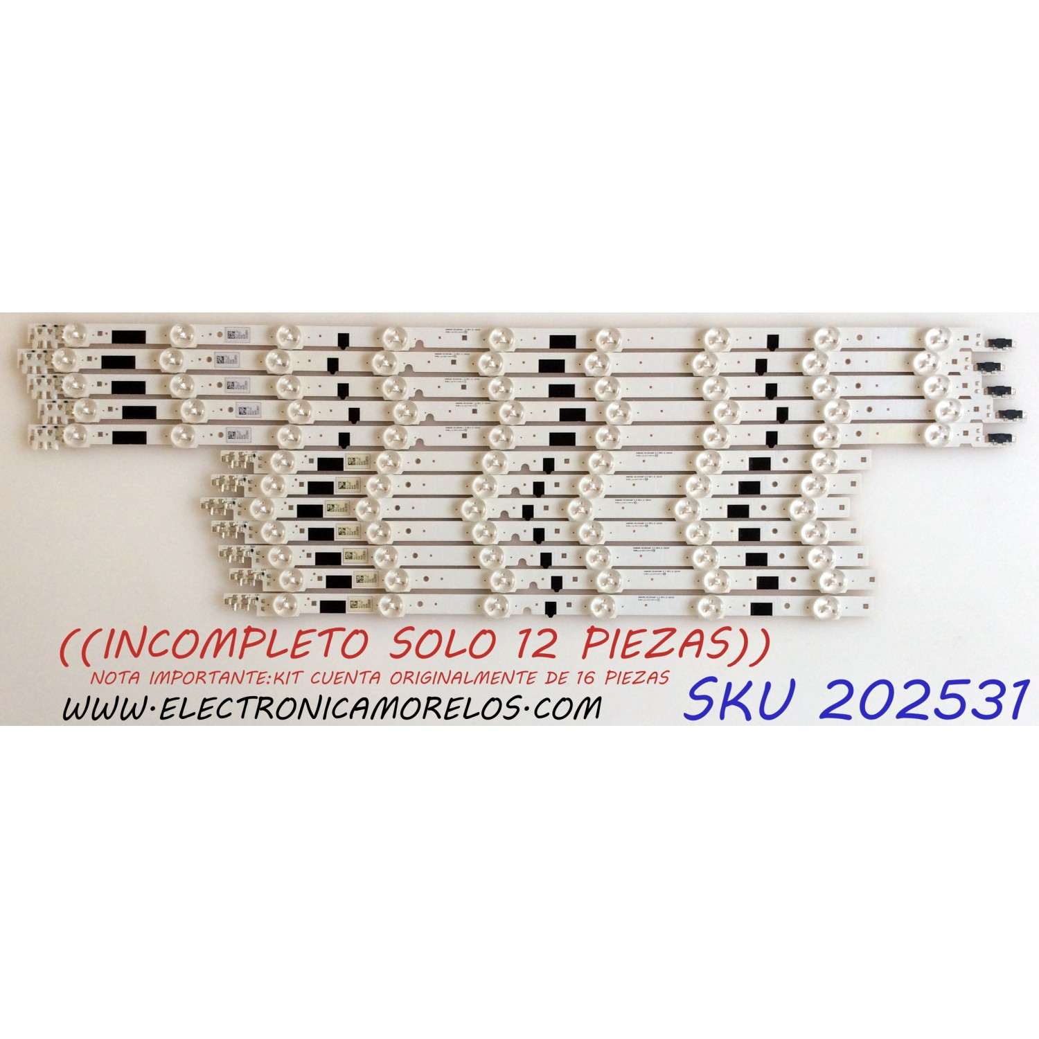 KIT DE LEDS PARA TV SONY (( INCOMPLETO 14 PIEZAS, ORIGINALMENTE CONSTA DE 16 PIEZAS )) / NUMERO DE PARTE 60526216-2525-0117 / PANEL V750DK1-QS3 / MODELO XBR-75Z9D / XBR75Z9D