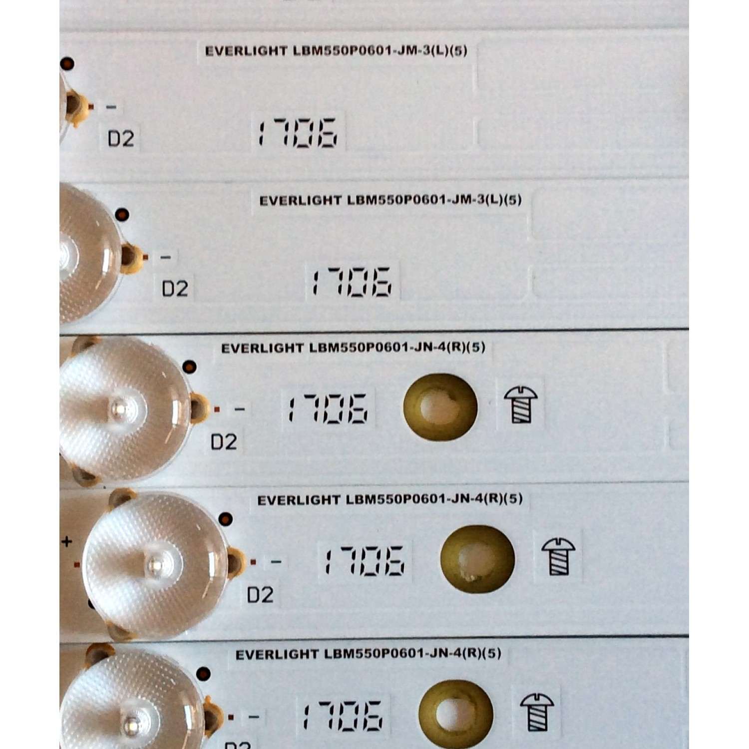 KIT DE LEDS ORIGINAL PARA TV INSIGNIA 14 PIEZAS / NUMERO DE PARTE LBM550P0601 / LBM550P0601-JM-3 / LBM550P0601-JN-4 / 115NAUP39F0F / 210BZ06DL43030M27E / 210BZ06DR43030M27E / PANEL TPT550U1-QVN05.U / MODELO NS-55DR710NA17 / NS-55DR710NA17 REV:C - Imagen 3