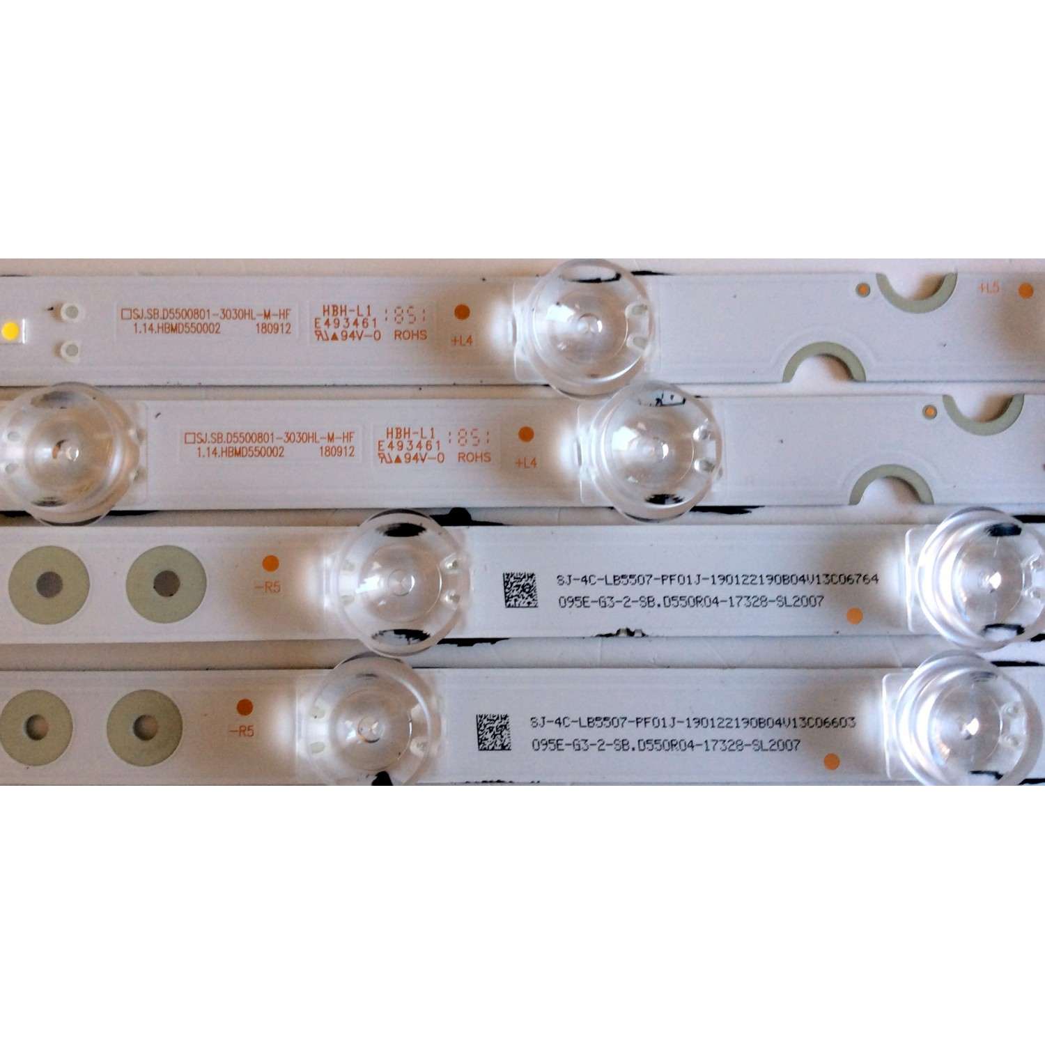 KIT DE LED´S PARA TV (4 PIEZAS) / TCL 180912 / 1.14.HBMD550003 / 1.14.HBMD550002 / 4C-LB5507-PF01J / 4C-LB5508-PF01J / 095E-G3-2-SB.D550L04-17327-SL2007 / SB.D550R04-17328 / PANEL LVU550NDEL SJ9W01 / MODELOS 55S423 / 55S425LFBA - Imagen 2