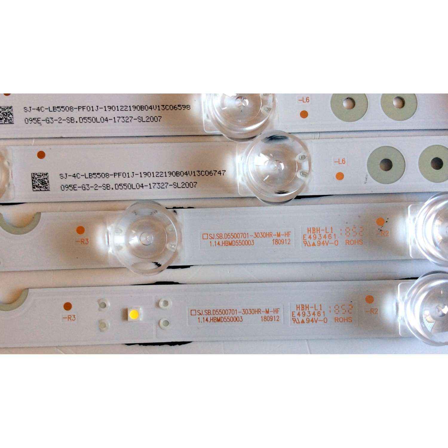 KIT DE LED´S PARA TV (4 PIEZAS) / TCL 180912 / 1.14.HBMD550003 / 1.14.HBMD550002 / 4C-LB5507-PF01J / 4C-LB5508-PF01J / 095E-G3-2-SB.D550L04-17327-SL2007 / SB.D550R04-17328 / PANEL LVU550NDEL SJ9W01 / MODELOS 55S423 / 55S425LFBA - Imagen 3