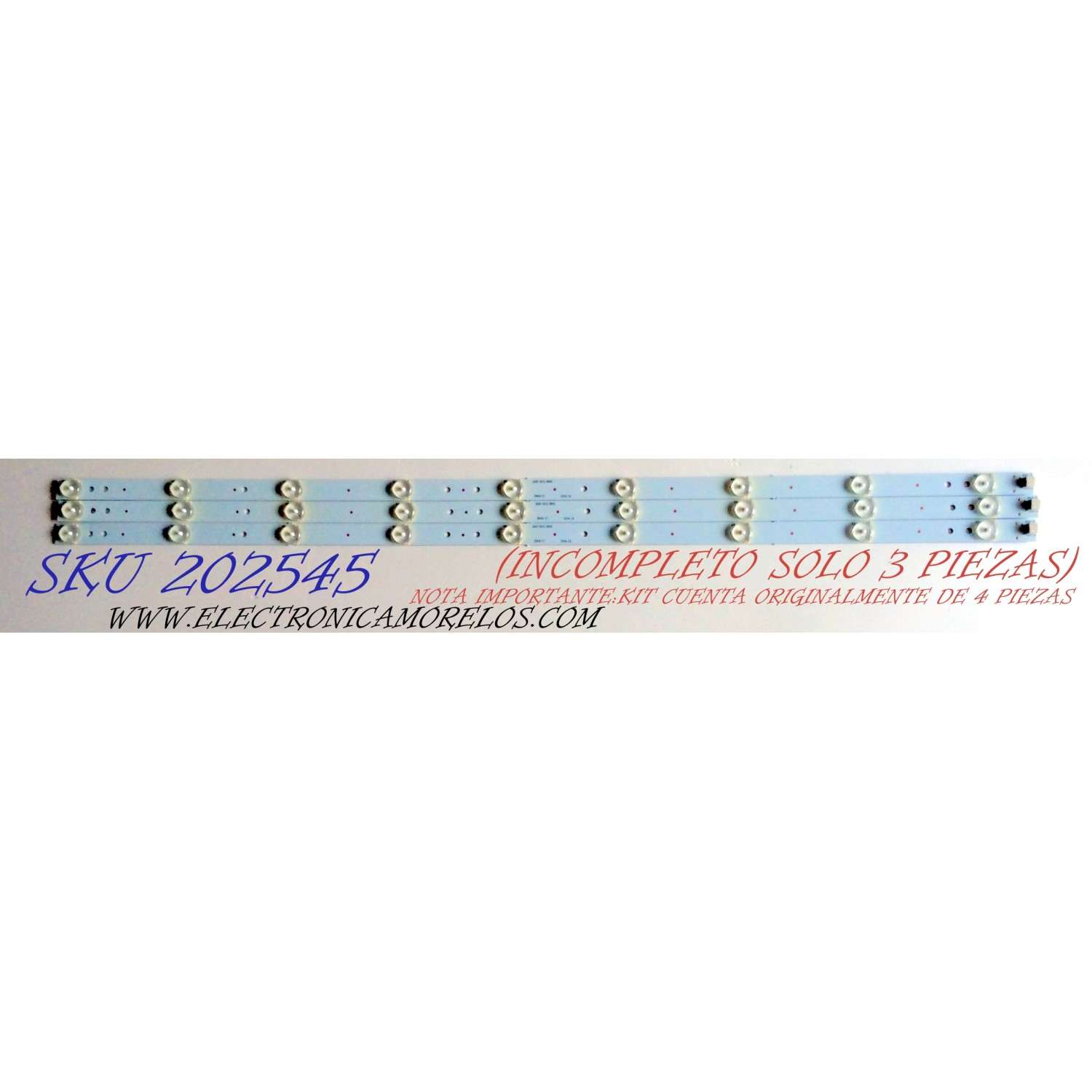 KIT DE LED´S PARA TV / NOTA IMPORTANTE:KIT CUENTA ORIGINALMENTE DE 4 PIEZAS (INCOMPLETO SOLO 3 PIEZAS) / ELEMENT GKB7.820.3806 / 40525-A3-F-92M30-J / 140526-96M32-JMD-168-Z1-B / PANEL´S D400D3-GG54-C0X / V400HJ6-PE1 / LC400J6E1K / MODELO ELEFW408 D140027