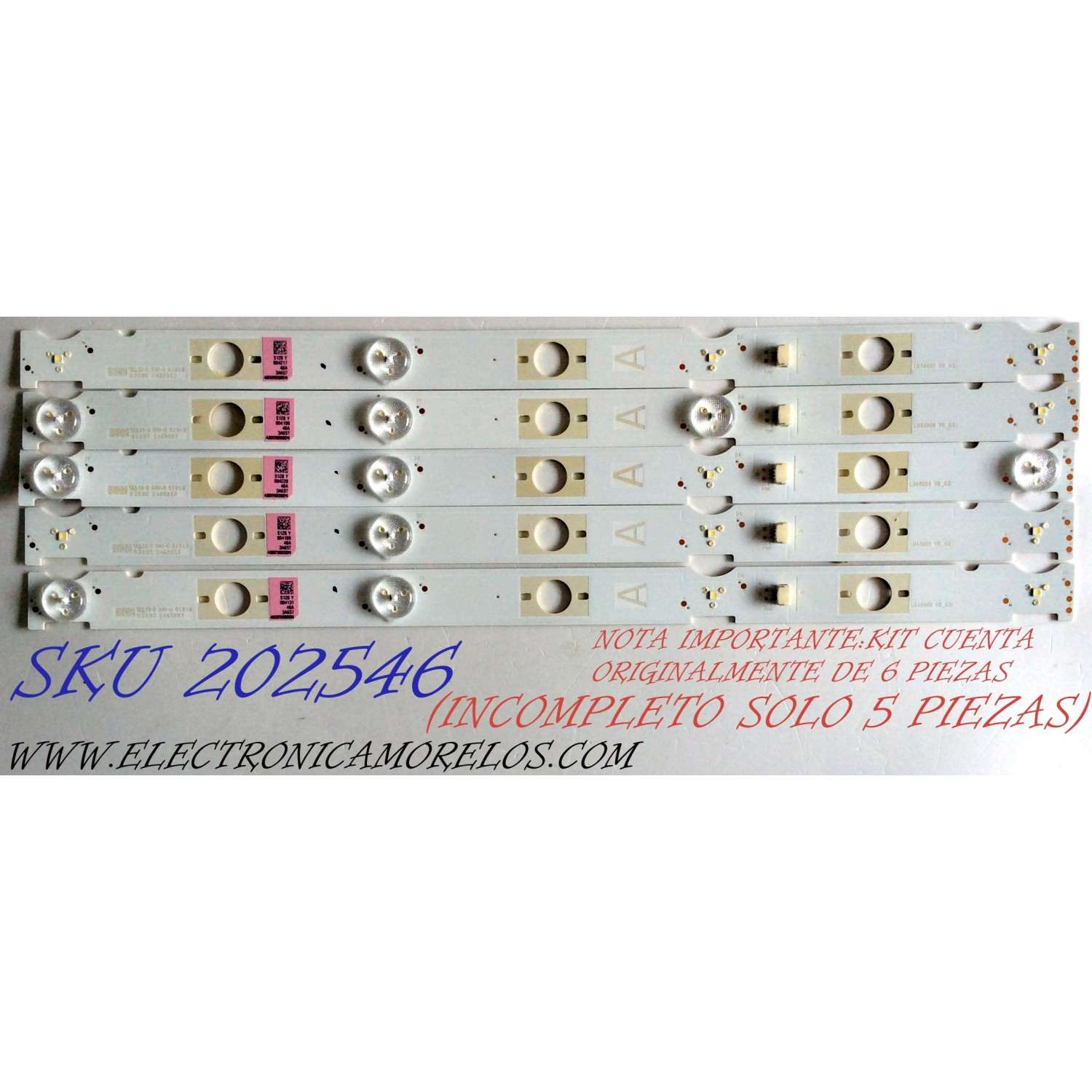 KIT DE LED´S PARA TV / NOTA IMPORTANTE:KIT CUENTA ORIGINALMENTE DE 6 PIEZAS (INCOMPLETO SOLO 5 PIEZAS) / SONY LB48009 / LB48009 V0_03 / 480090000N / E465853 / 8381C / LB48009 V1_04 / 480090010N / PANEL´S NS6F480DND06 / NS6F480DND01 / MODELO KDL-48W650D