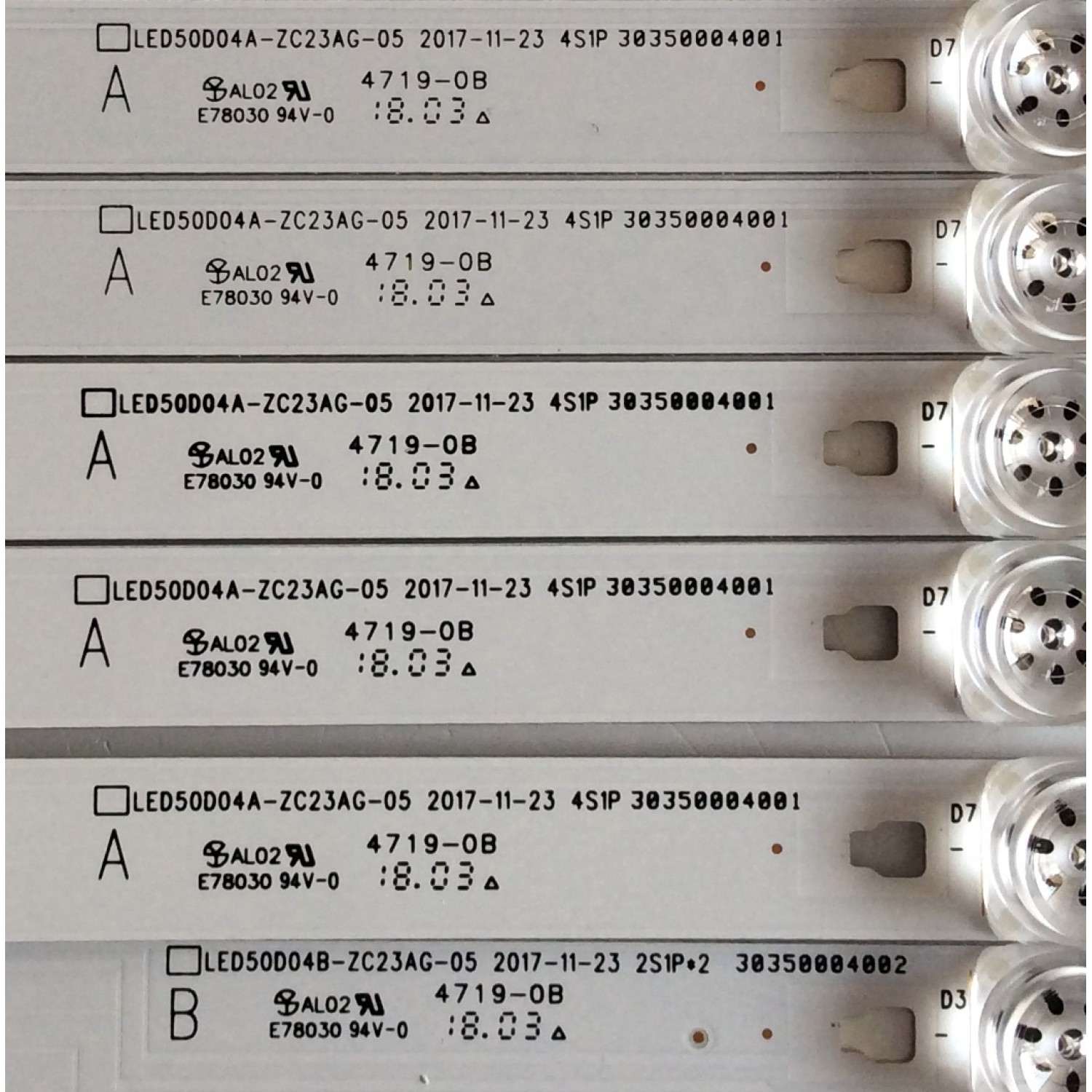 KIT DE LED´S PARA TV / NOTA IMPORTANTE:KIT CUENTA ORIGINALMENTE DE 9 PIEZAS (INCOMPLETO SOLO 8 PIEZAS) / INSIGNIA LED50D04A-ZC23AG-05 / LED50D04B-ZC23AG-05 / 30350004002 / 30350004001 / 180302B3 / 1010205841/42-4 / PANEL T500HVN07.5 / MODELO NS-50D510NA19 - Imagen 3