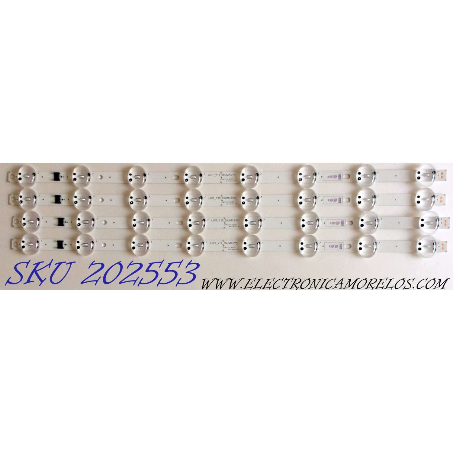 KIT DE LED´S PARA TV (4 PIEZAS) / LG EAV64692001 / LGIT_Y19_55UM73/75 / 55UM7375_REV05 / EAV 6449 2001 / EAV64832801 / PANEL NC550DQG-ABHX3 / MODELOS 55UM7300AUE / 55UM7300AUE.BUSYLJR / 55UM7300AUE.BUSYLOR 