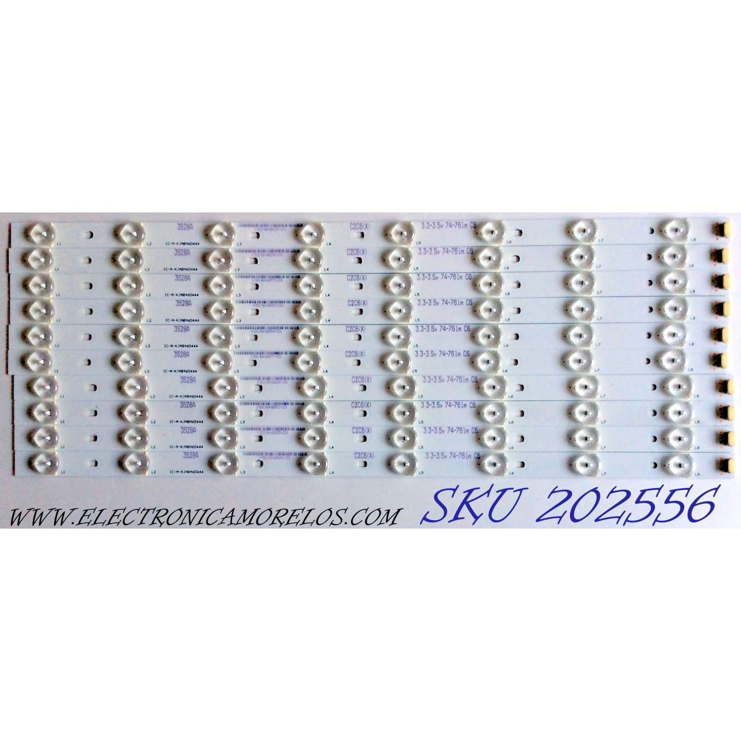 KIT DE LED'S PARA TV RCA (10 PIEZAS) / NUMERO DE PARTE IC-A-KJAB46D444 / 3528A / C2C6(X) / 3.3-3.5V / PANEL'S LSC460HN03-12V / HV460WU2-200-12V / LK460D3HB34 / ZT460D3JS462-12V / MODELO LED46C45RQ 4421-LE46C45-I2