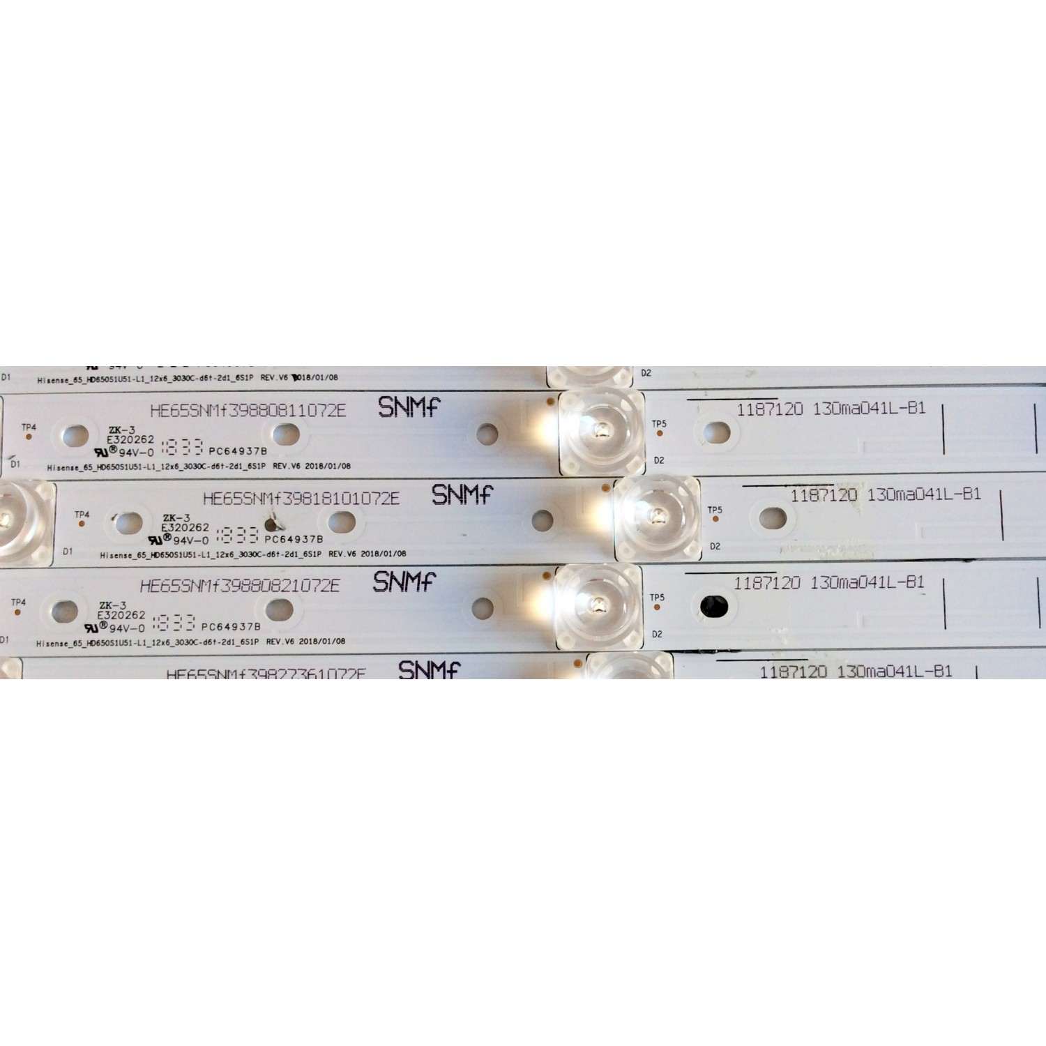KIT DE LED´S PARA TV (12 PIEZAS) / SHARP 1187120 / PC64937B / HE65SNMF / 130ma041L-B1 / E320262 / Hisense_65_HD650S1U51-L1 / 3030C-D6T-2D1-6S1P / Hisense_65_HD650S1U51-L1_12X6_3030C-D6T-2D1-6S1P REV.V6 / PANEL HD650S1U51-L1\S2\GM\ROH / MODELO LC-65Q620U - Imagen 3