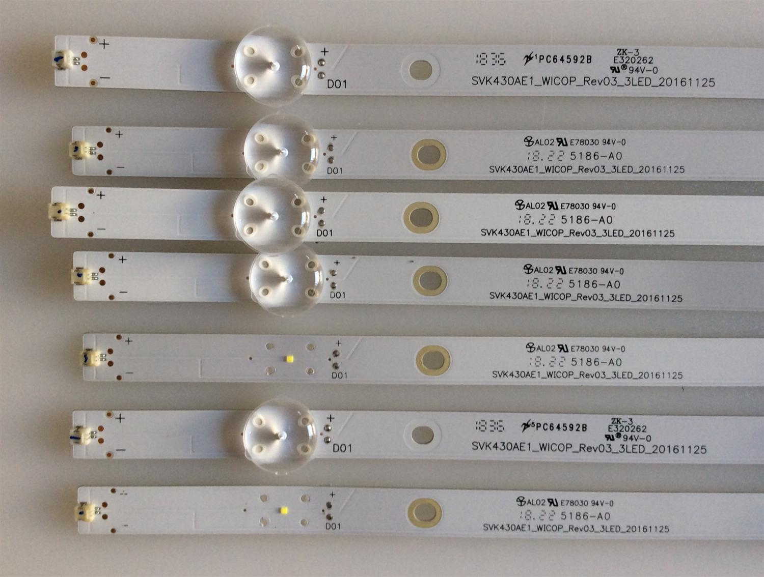 KIT DE LED'S PARA TV TOSHIBA (7 PIEZAS) / SVK430AE1 / SVK430AE1 WICOP REV03 3LED 20161125 / 5186-A0 / PANEL K430WDRB / MODELO 43LF421U19 - Imagen 2