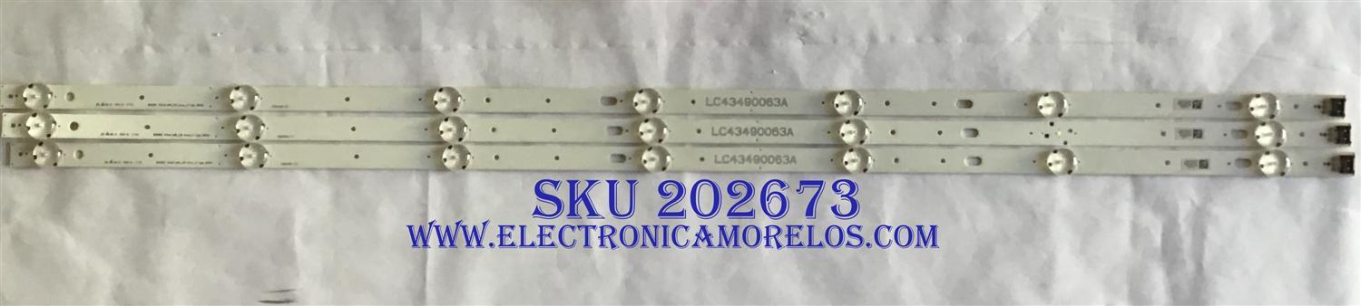 KIT DE LED´S PARA TV LG (3 PIEZAS) / LC43490063A / 43INCH UHD_LED Array_A-Type_161024 / PANEL NC430DGG-AAFX3 / MODELO 43UJ6300-UA BUSYLJM