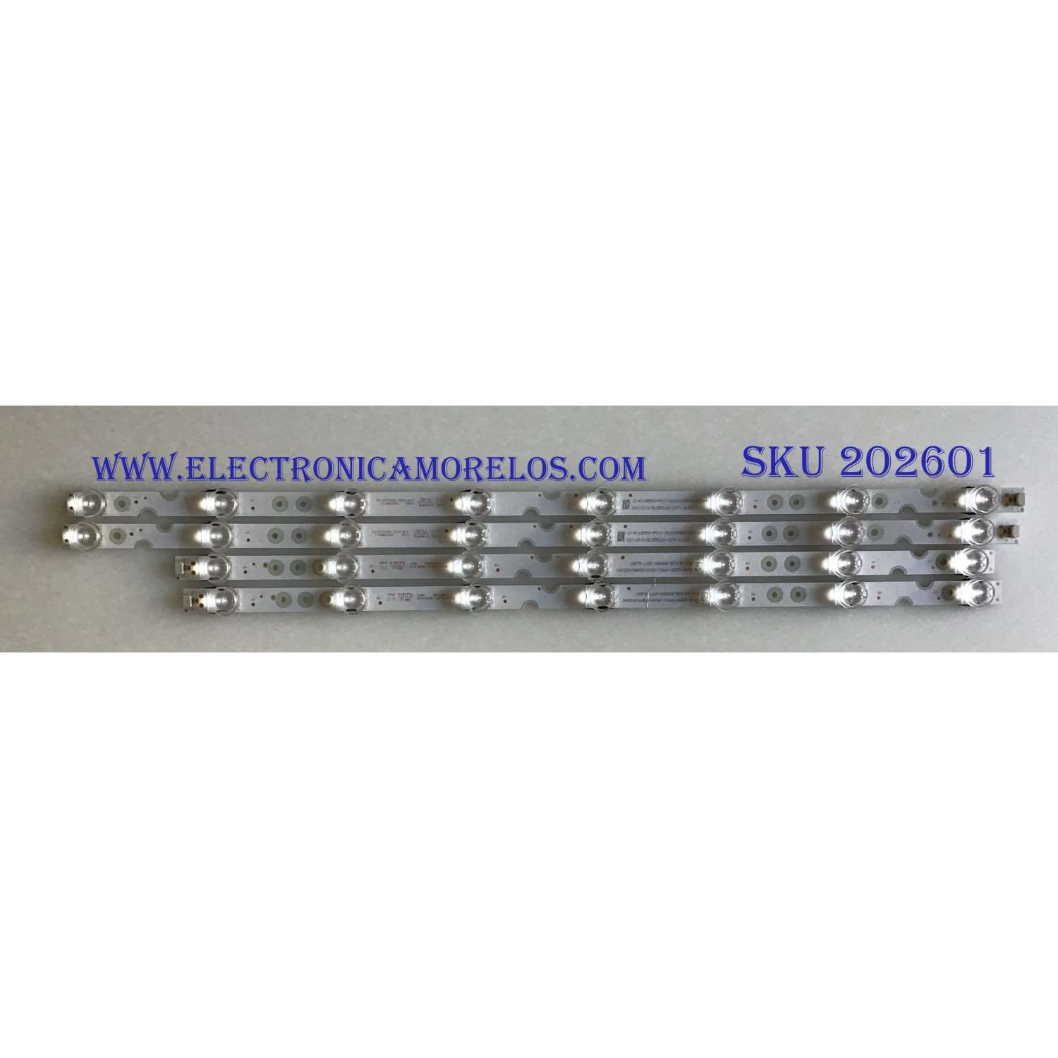 KIT DE LEDS PARA TV TCL ORIGINAL 4 PIEZAS / NUMERO DE PARTE SJ.SB.D5500801-3030HL-M-HF / SJ.SB.D5500701-3030HR-M-HF / 1.14.HBMD550003 / 1.14.HBMD550002 / 4C-LB5507-PF01J / 4C-LB5508-PF01J / PANEL LVU550NDEL / MODELOS 55S421 / 55S423 / 55S423LIAA / 55S425