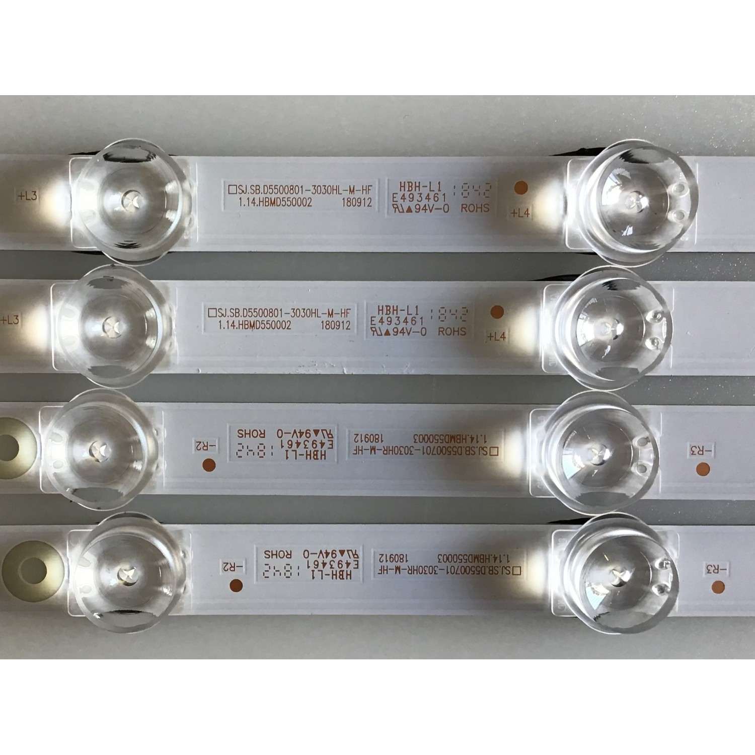 KIT DE LEDS PARA TV TCL ORIGINAL 4 PIEZAS / NUMERO DE PARTE SJ.SB.D5500801-3030HL-M-HF / SJ.SB.D5500701-3030HR-M-HF / 1.14.HBMD550003 / 1.14.HBMD550002 / 4C-LB5507-PF01J / 4C-LB5508-PF01J / PANEL LVU550NDEL / MODELOS 55S421 / 55S423 / 55S423LIAA / 55S425 - Imagen 4