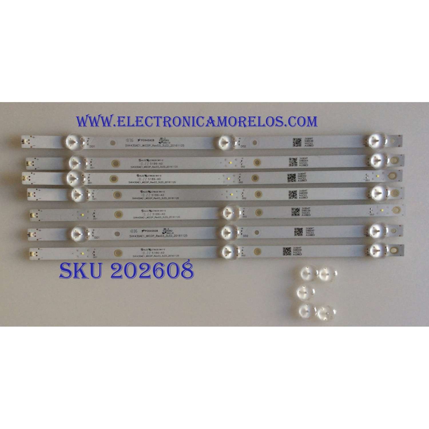 KIT DE LED'S PARA TV TOSHIBA (7 PIEZAS) / SVK430AE1 / SVK430AE1 WICOP REV03 3LED 20161125 / 5186-A0 / PANEL K430WDRB / MODELO 43LF421U19