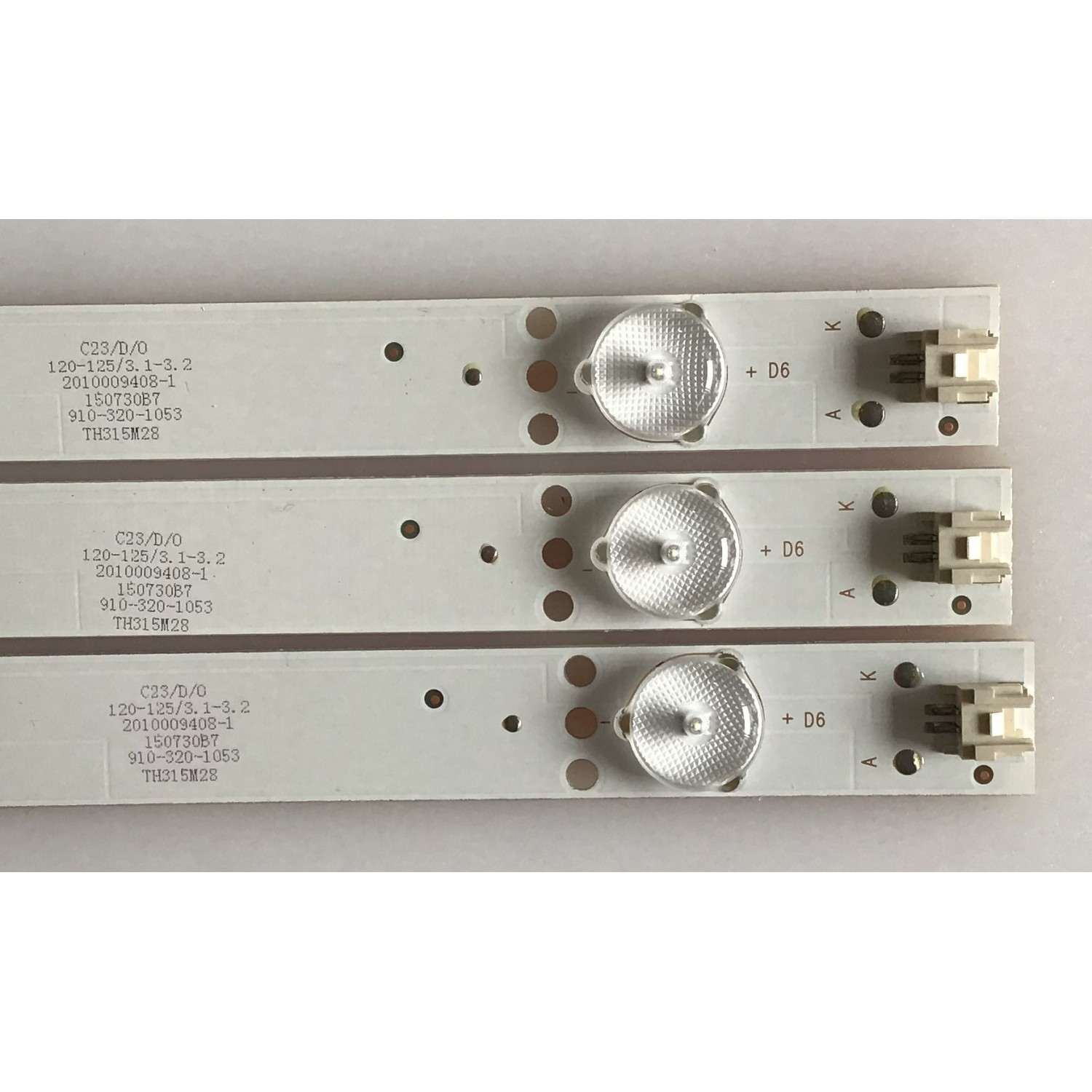 KIT DE LEDS PARA TV ELEMENT ORIGINAL 3 PIEZAS / NUMERO DE PARTE TFGJ32D06-ZC21FG-07 / 303TH320042 / E243157 / TH315M28 / 2010010601-1 / 150915A3 / 910-320-1053 / PANEL D320D3-GTB3-C0X / MODELO ELEFT326 H5F2M - Imagen 2