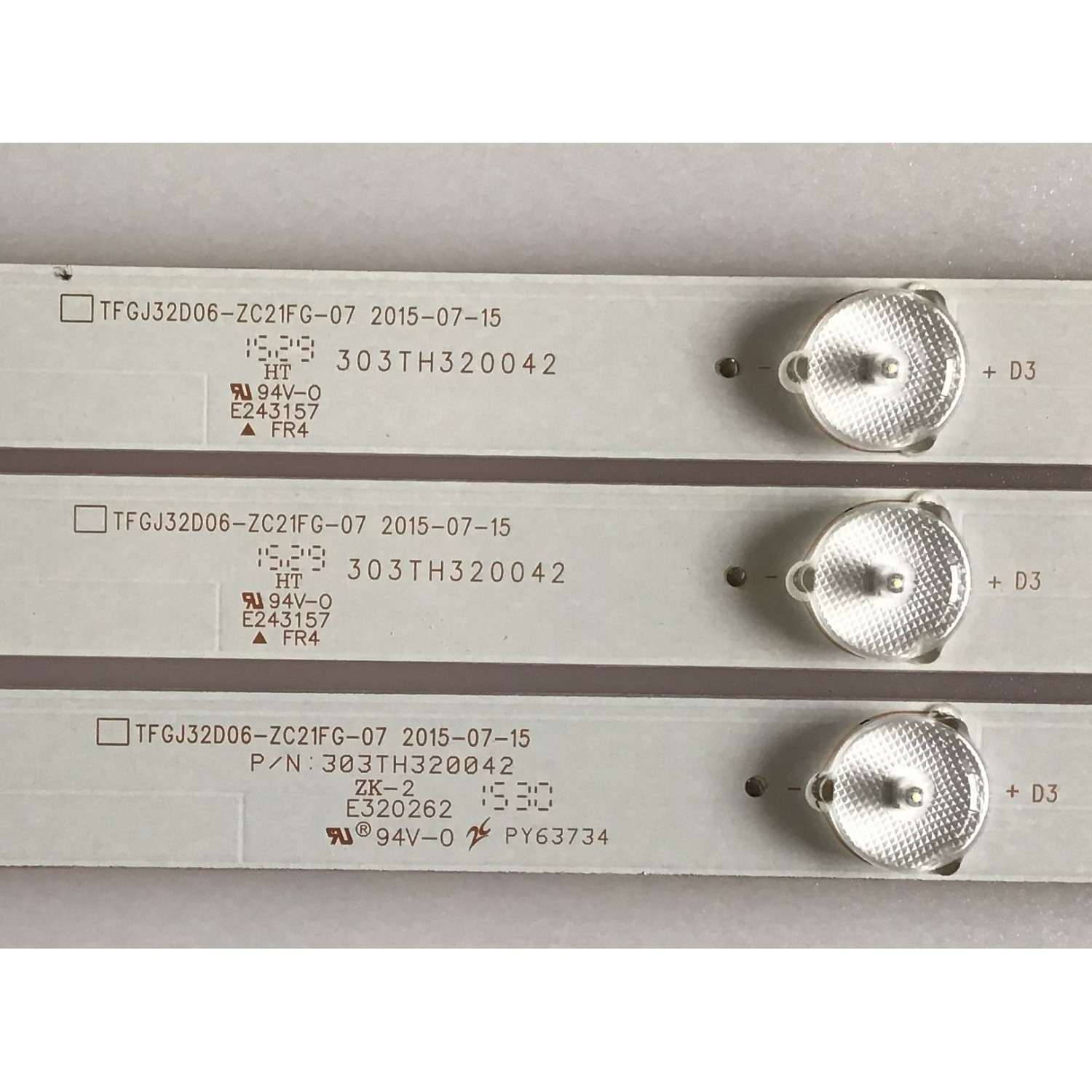 KIT DE LEDS PARA TV ELEMENT ORIGINAL 3 PIEZAS / NUMERO DE PARTE TFGJ32D06-ZC21FG-07 / 303TH320042 / E243157 / TH315M28 / 2010010601-1 / 150915A3 / 910-320-1053 / PANEL D320D3-GTB3-C0X / MODELO ELEFT326 H5F2M - Imagen 3