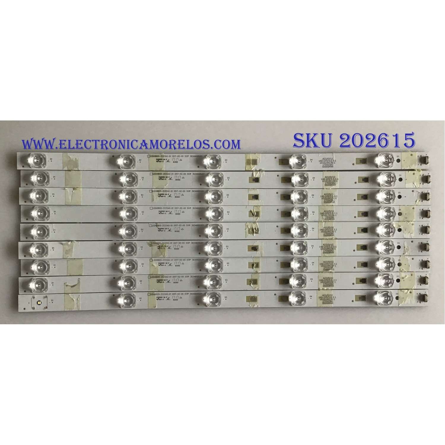 KIT DE LED'S PARA TV JVC (9 PIEZAS) / 30349005201 / LED49D05-ZC23AG-01 / PANEL LSC490FN02-W / MODELOS LT-49MA770 / LT-49MA877