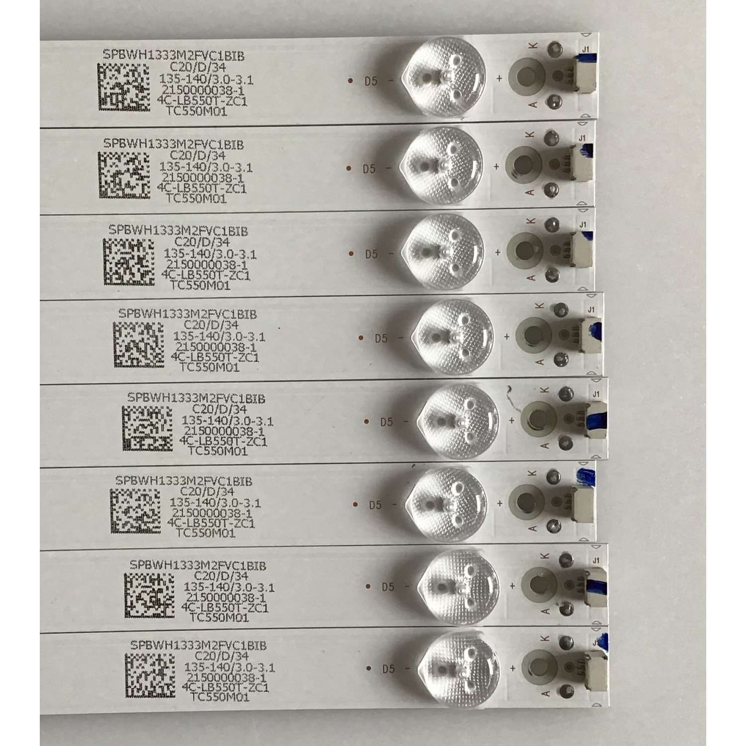 KIT DE LED'S PARA TV INSIGNIA (8 PIEZAS) / 303TC550033 / TCL55D05-ZC22AG-03 / 4C-LB550T-ZC1 / TC550M01 / PANEL LVF550CSDX E13 V1 / MODELO NS-55D510NA19 REV.A - Imagen 2