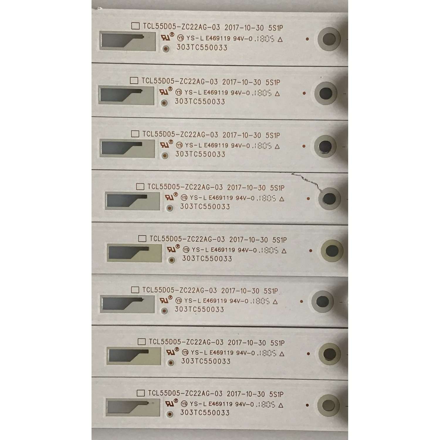 KIT DE LED'S PARA TV INSIGNIA (8 PIEZAS) / 303TC550033 / TCL55D05-ZC22AG-03 / 4C-LB550T-ZC1 / TC550M01 / PANEL LVF550CSDX E13 V1 / MODELO NS-55D510NA19 REV.A - Imagen 3
