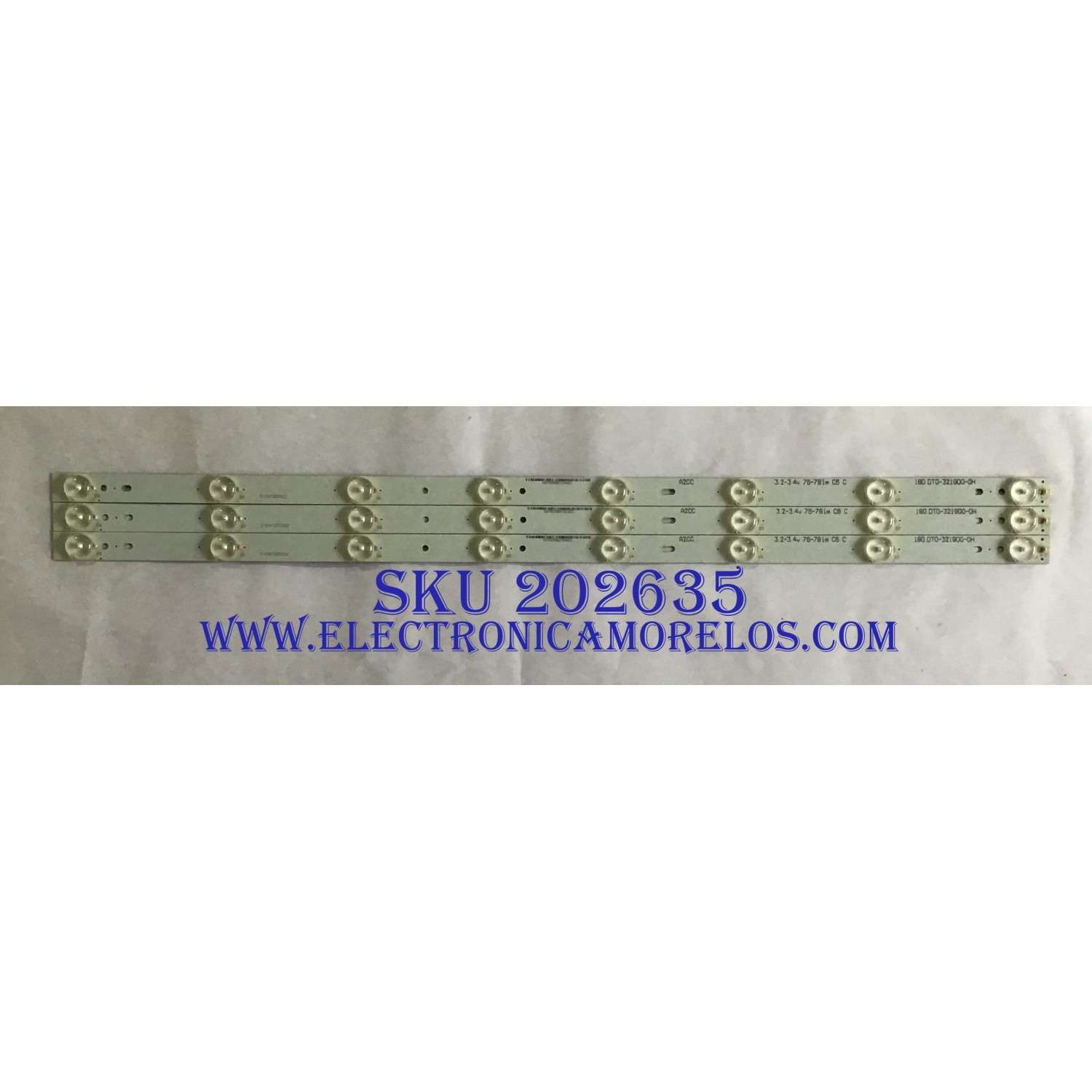 KIT DE LED´S PARA TV JVC (3 PIEZAS) / C-CNT32D522 / 180.DT0-321900-0H / A2CC / PANEL CX315DEDM / MODELO LT-32DE75