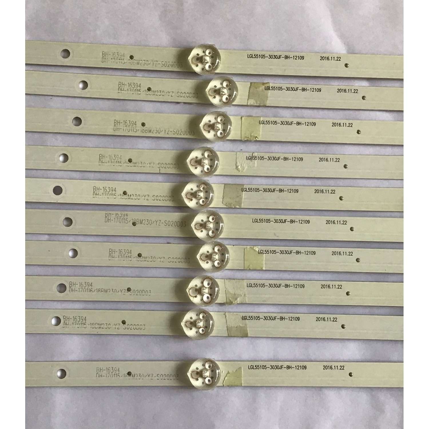 KIT DE LED´S PARA TV BOLVA (10 PIEZAS) / LGL55105 / LGL55105-3030JF-BH-12109 / DH-170116/18BM230/YZ-S020D03 / BH-16394 / BMP1V0 / PANEL LSC550FJ12 / MODELO 55BL00H7-01 - Imagen 2