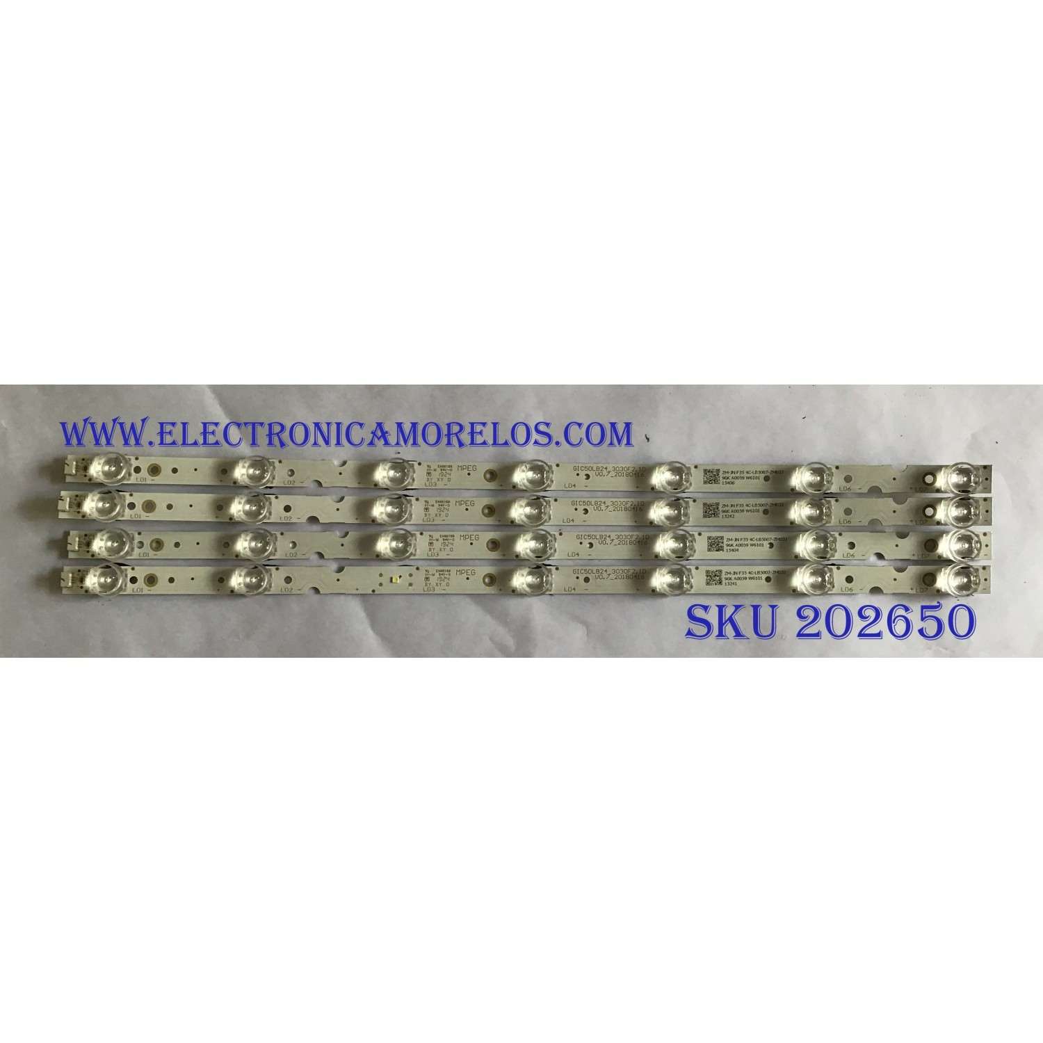 KIT DE LED´S PARA TV TCL (4 PIEZAS) / GIC50LB24 / GIC50LB24-3030F2.1D / V0.7_20180416 / 4C-LB5007-ZM03J / 96K A0059 W6101 / PANEL LVU500NDEL / MODELO 50S423