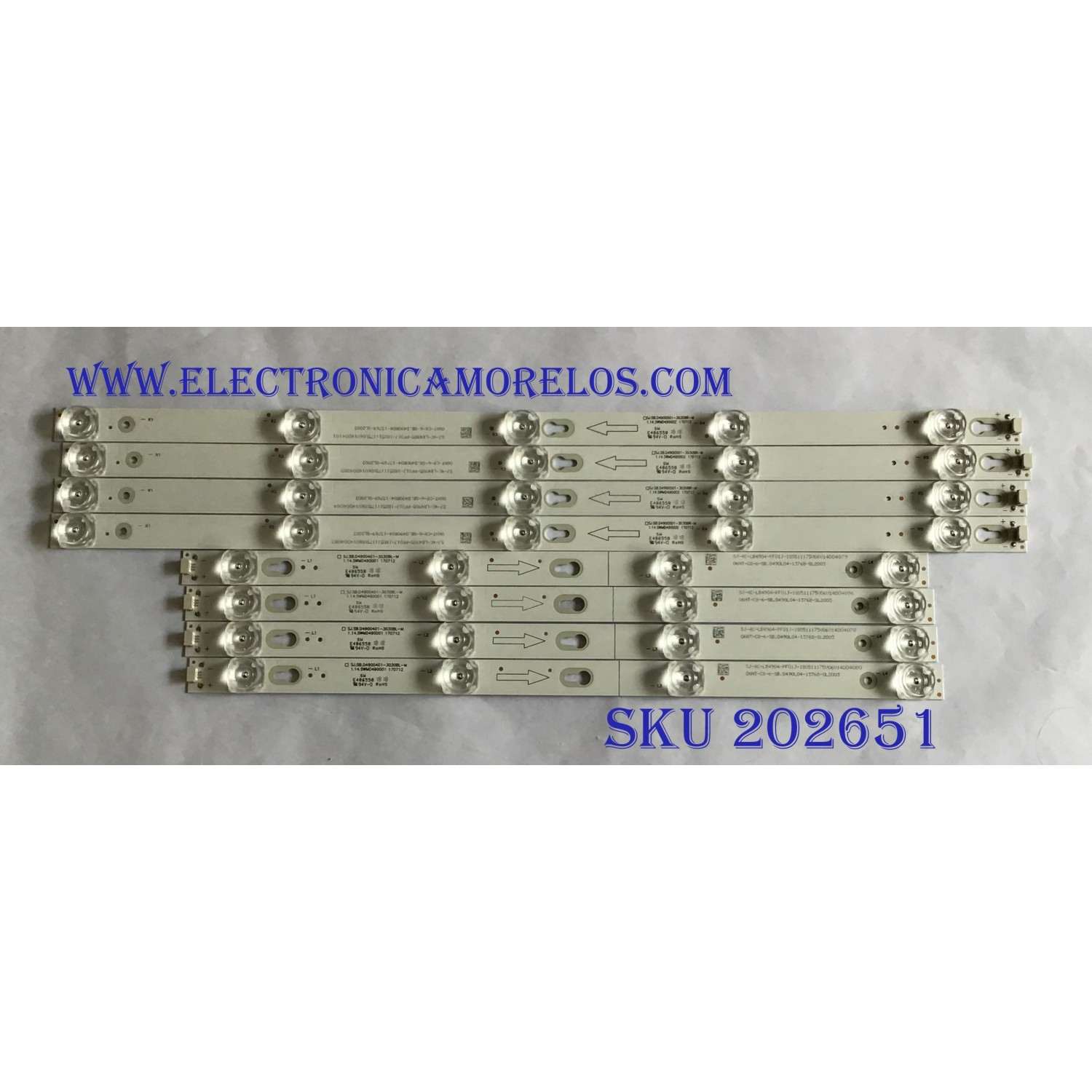 KIT DE LED´S PARA TV TCL (8 PIEZAS) / SJ.SB.D4900501-3030BR-M/SJ.SB.D4900401-3030BL-M / 1.14.SWMD490002 / 1.14.SWMD490001 / SJ-4C-LB4905-PF01J / SJ-4C-LB4904-PF01J / PANEL LVU490ND1L / LVU485ND1L / MODELO 49S405TABA / 49S405LDAA / 49S403