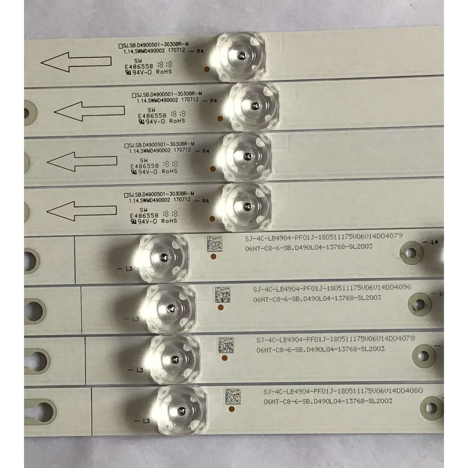 KIT DE LED´S PARA TV TCL (8 PIEZAS) / SJ.SB.D4900501-3030BR-M/SJ.SB.D4900401-3030BL-M / 1.14.SWMD490002 / 1.14.SWMD490001 / SJ-4C-LB4905-PF01J / SJ-4C-LB4904-PF01J / PANEL LVU490ND1L / LVU485ND1L / MODELO 49S405TABA / 49S405LDAA / 49S403 - Imagen 3