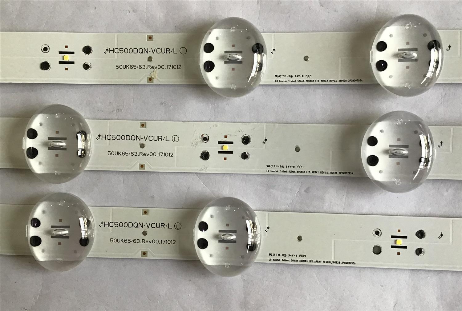 KIT DE LED´S PARA TV LG (3 PIEZAS) / EAV63992802 / HC500DQN-VCUR/L / 50K65/63.REV00.171012 / LG INNOTEK TRIDENT 50INCH 50UK63 LED ARRAY REV0.0_180628 / 3PCM00795A / PANEL NC500DQE / MODELO 50UK6090PUA - Imagen 2