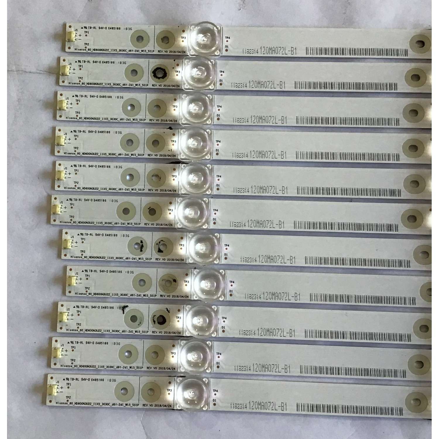 KIT DE LED'S PARA TV HISENSE (11 PIEZAS) / 1182314 / HISENSE_60_HD600N3U22_11X5_3030C_D6T-2D1_W15_55S1P / PANEL HD600N3U22-L2B / HD600N3U22-L2\S6\GM\ROH / MODELOS 60DU6070 /  60RGE - Imagen 3